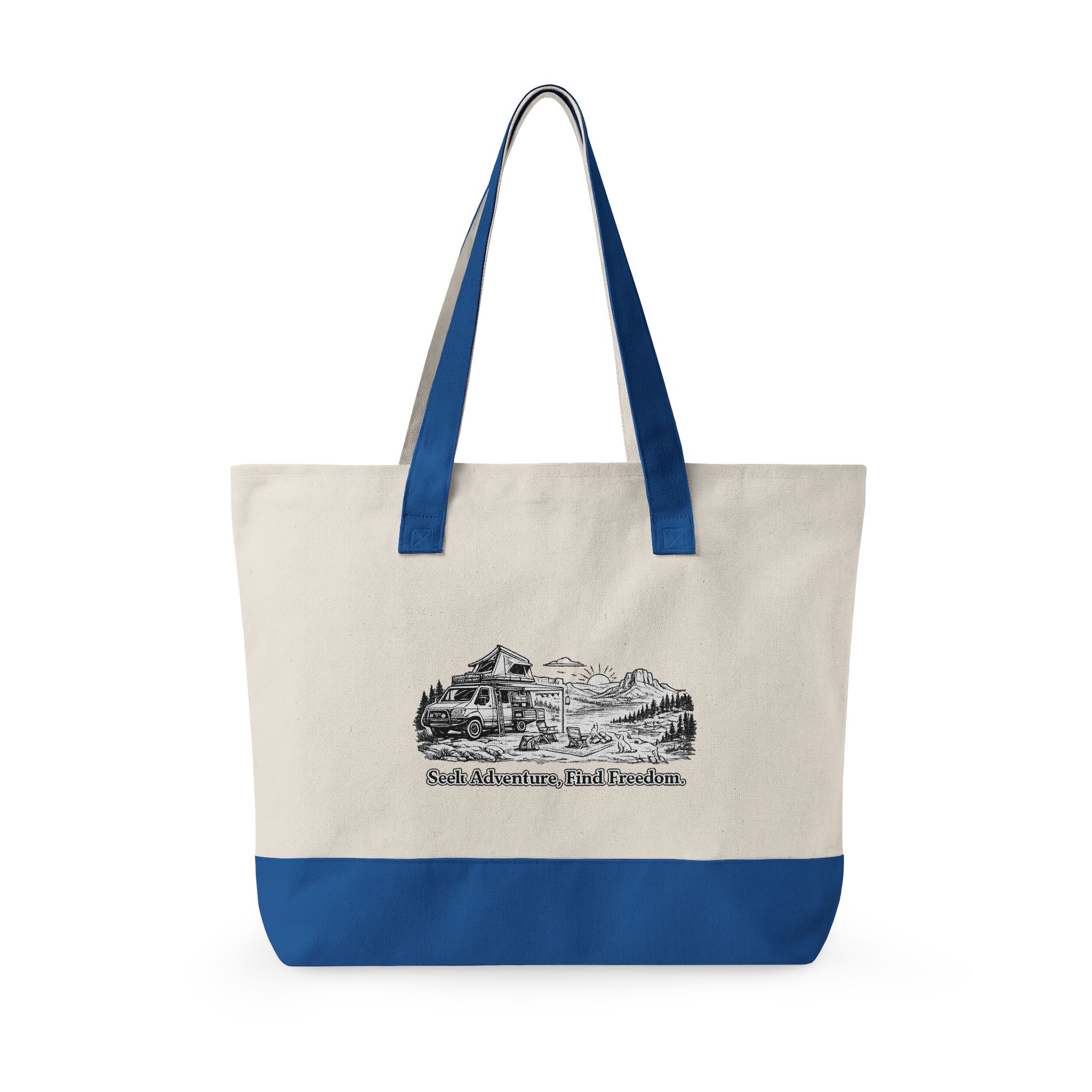 Zippered Canvas Tote — "Seek Adventure, Find Freedom" (Design Minimal-Line)