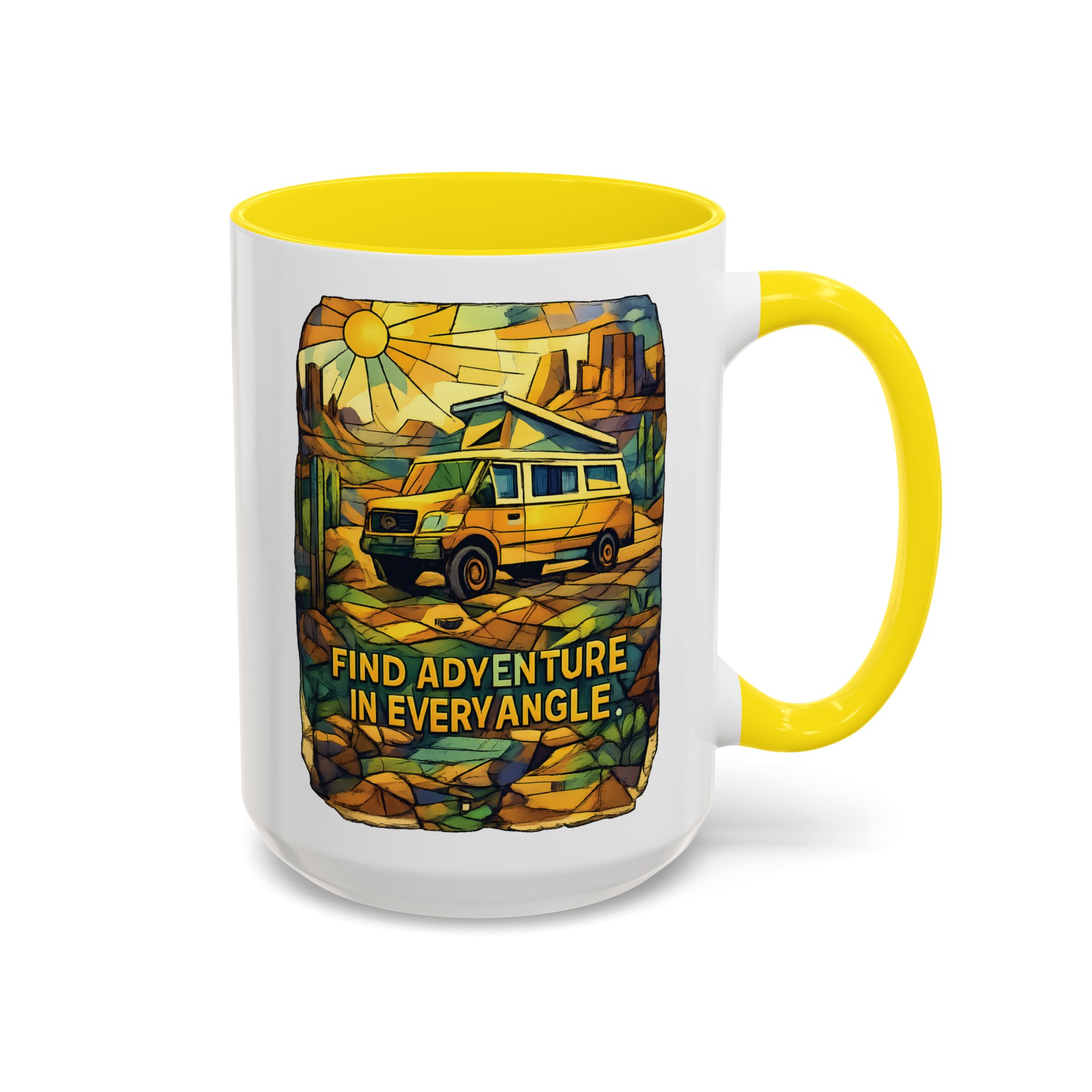 Accent Coffee Mug (11, 15oz) — "Find Adventure In Every Corner" Design Cubic-Line