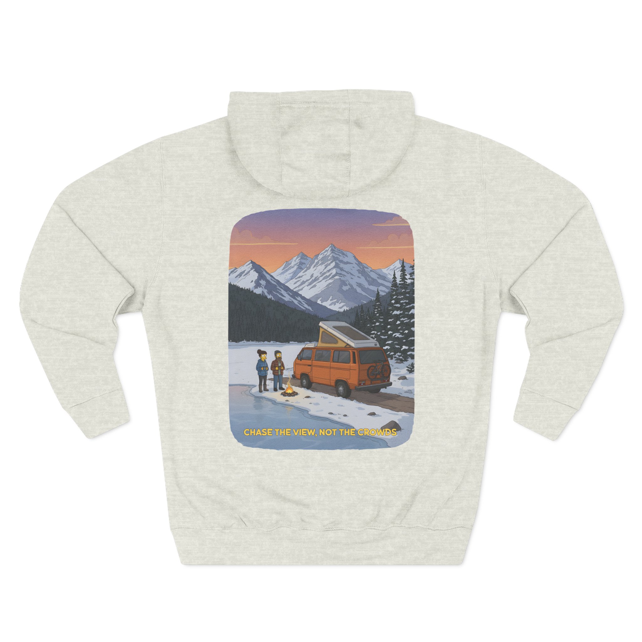 Three-Panel Fleece Hoodie - "Chase The Views-Not The Crowds"" Design Sitcom-Line