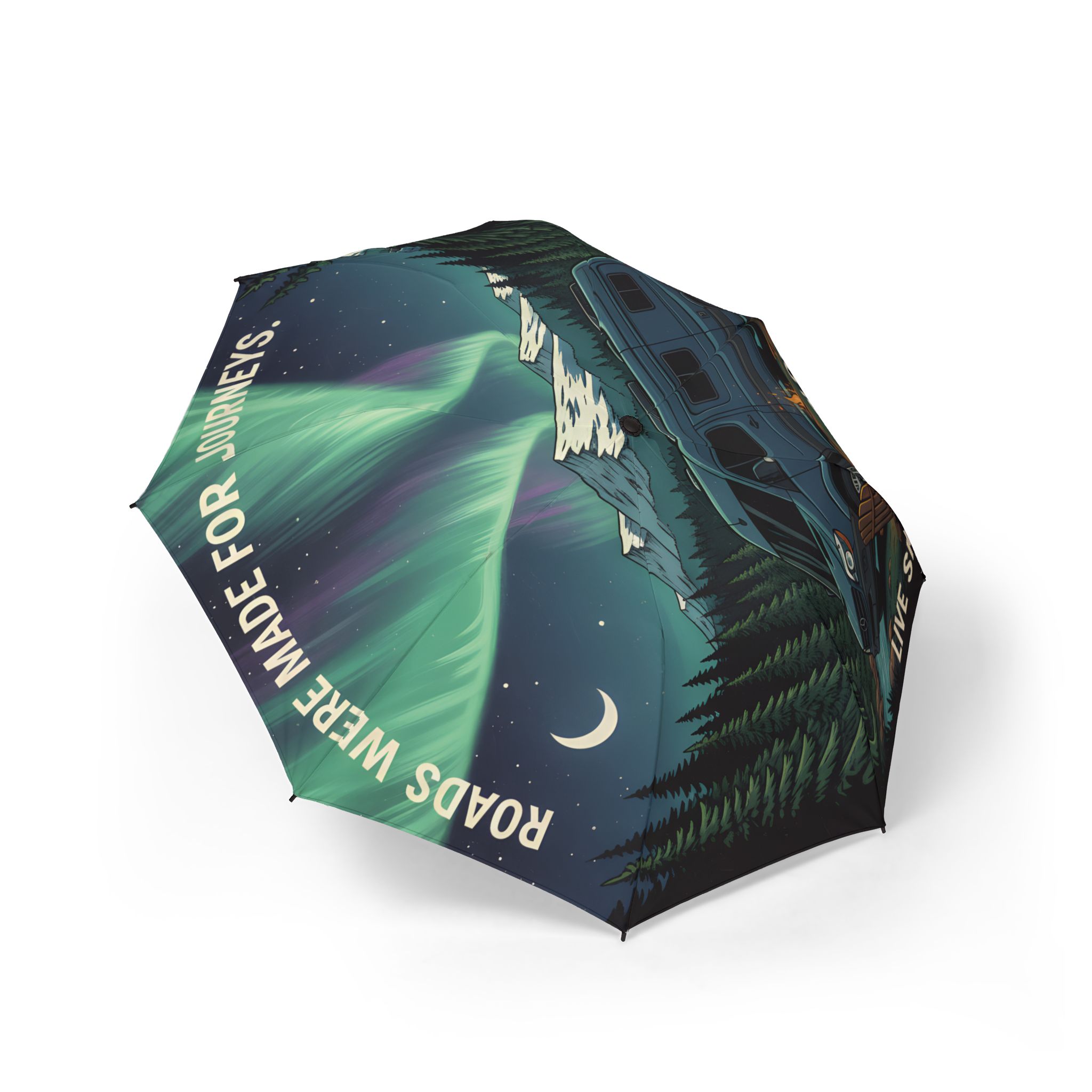 Semi-Automatic Foldable Umbrella — "Roads Where Made For Journeys" Vintage Adventure Print