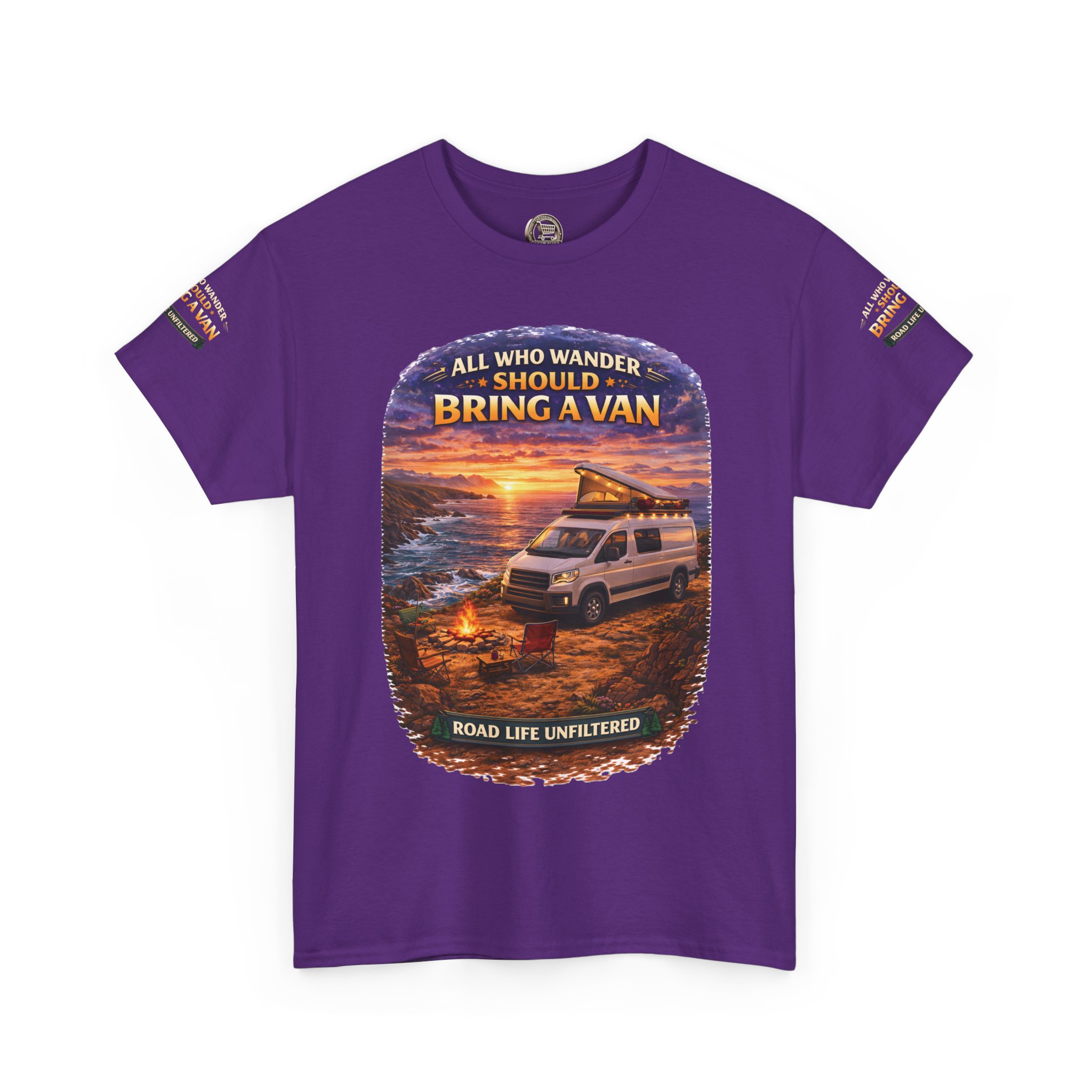 Unisex Heavy Cotton Tee — "All Who wander Should Bring A Van" Design Scenic-Line