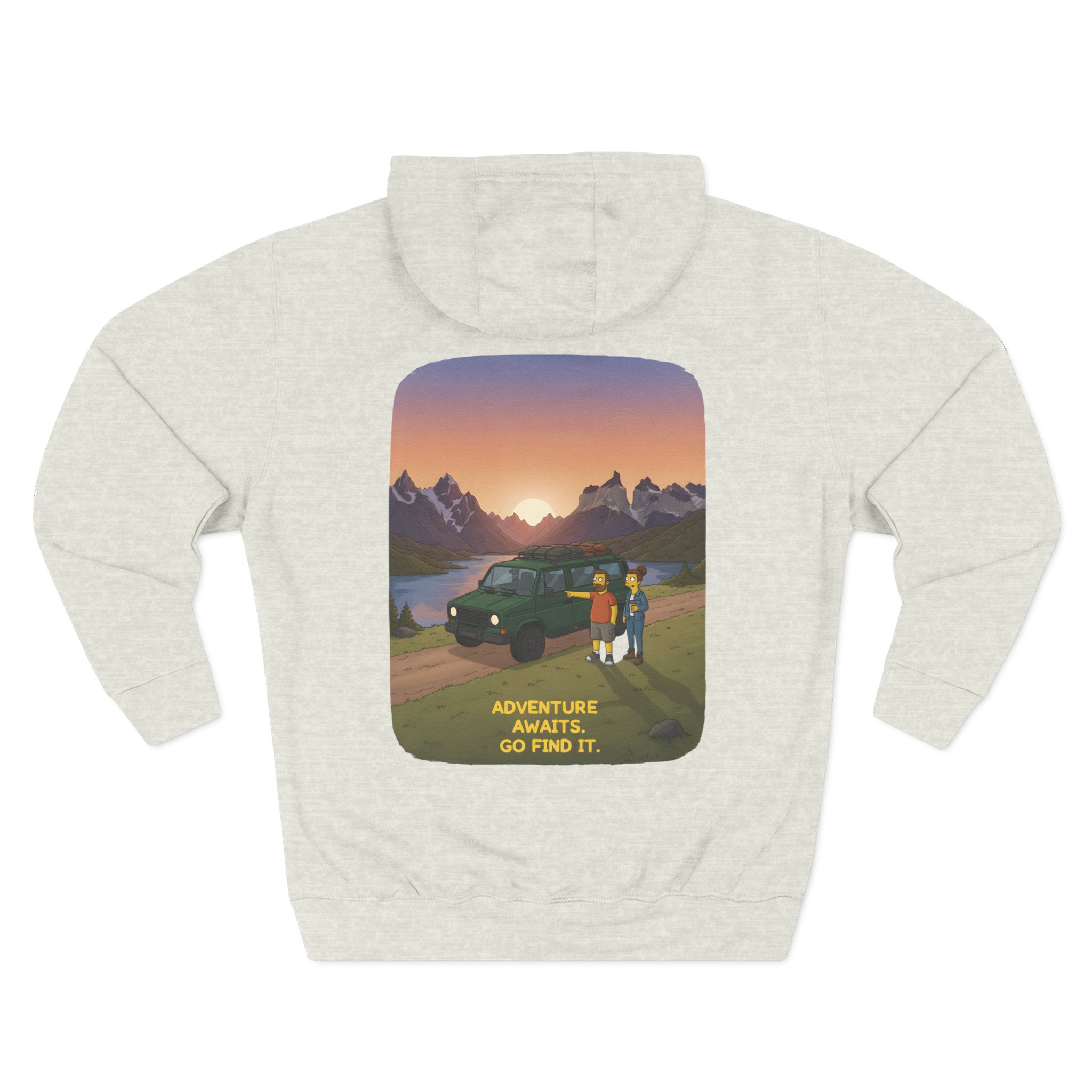 Three-Panel Fleece Hoodie - "Adventure Awaits-Go Find It" Design Sitcom-Line