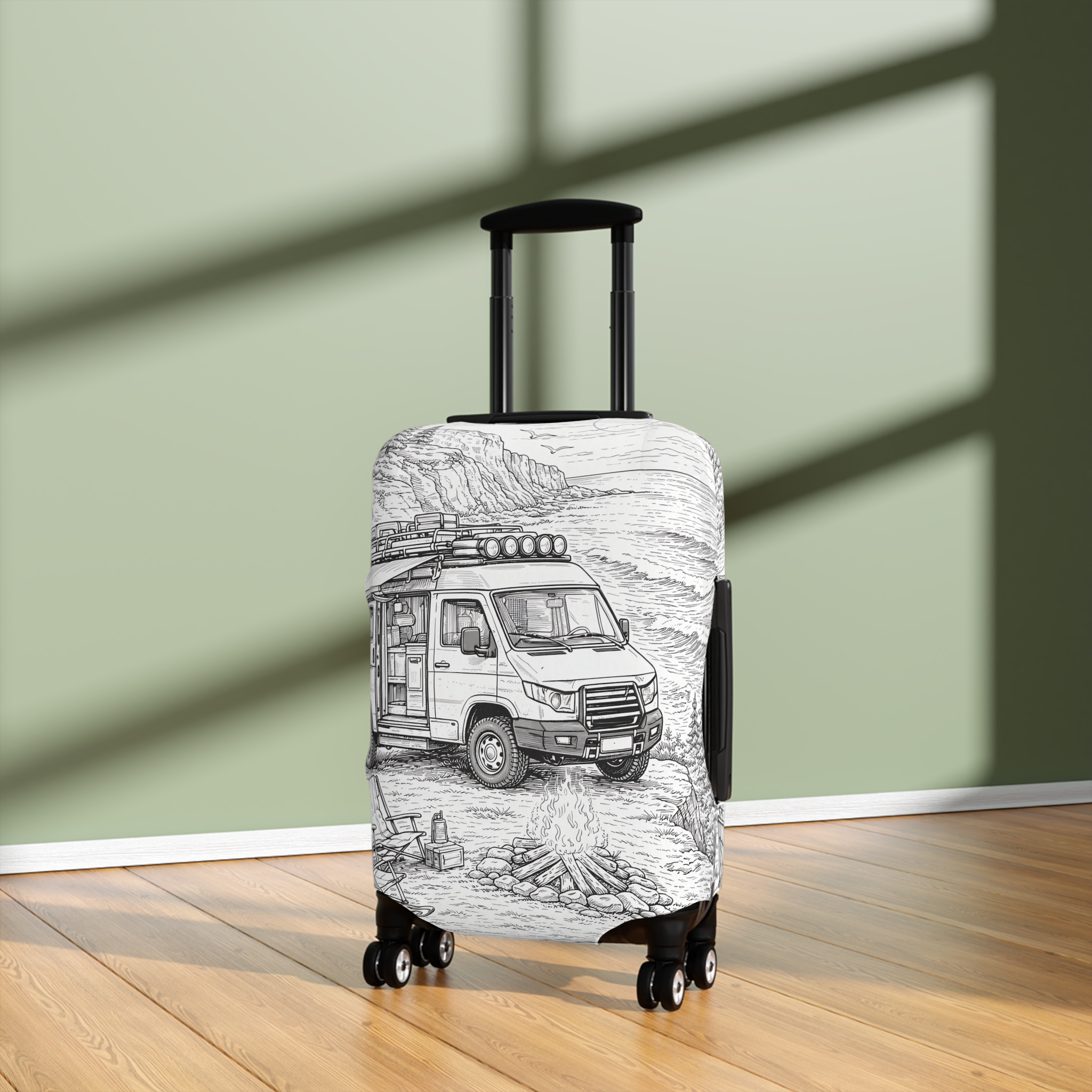 Luggage Cover — Adventure Camper Sketch Travel Suitcase