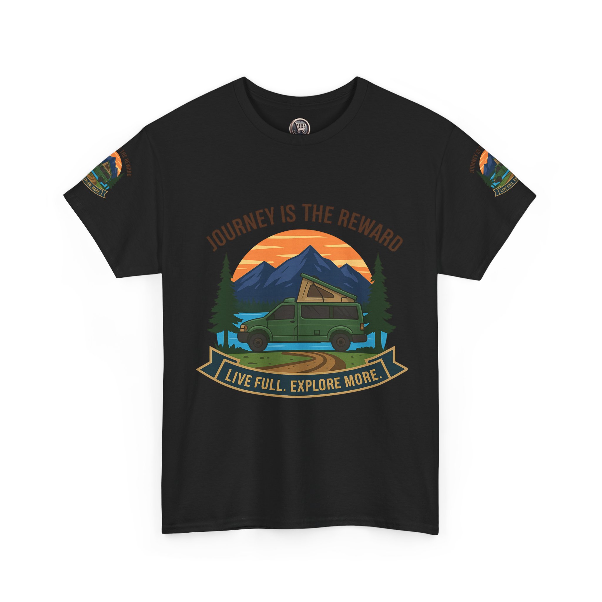 Unisex Heavy Cotton Tee  — "Journey Is The Reward Tee" Adventure Camper Van Graphic T-Shirt