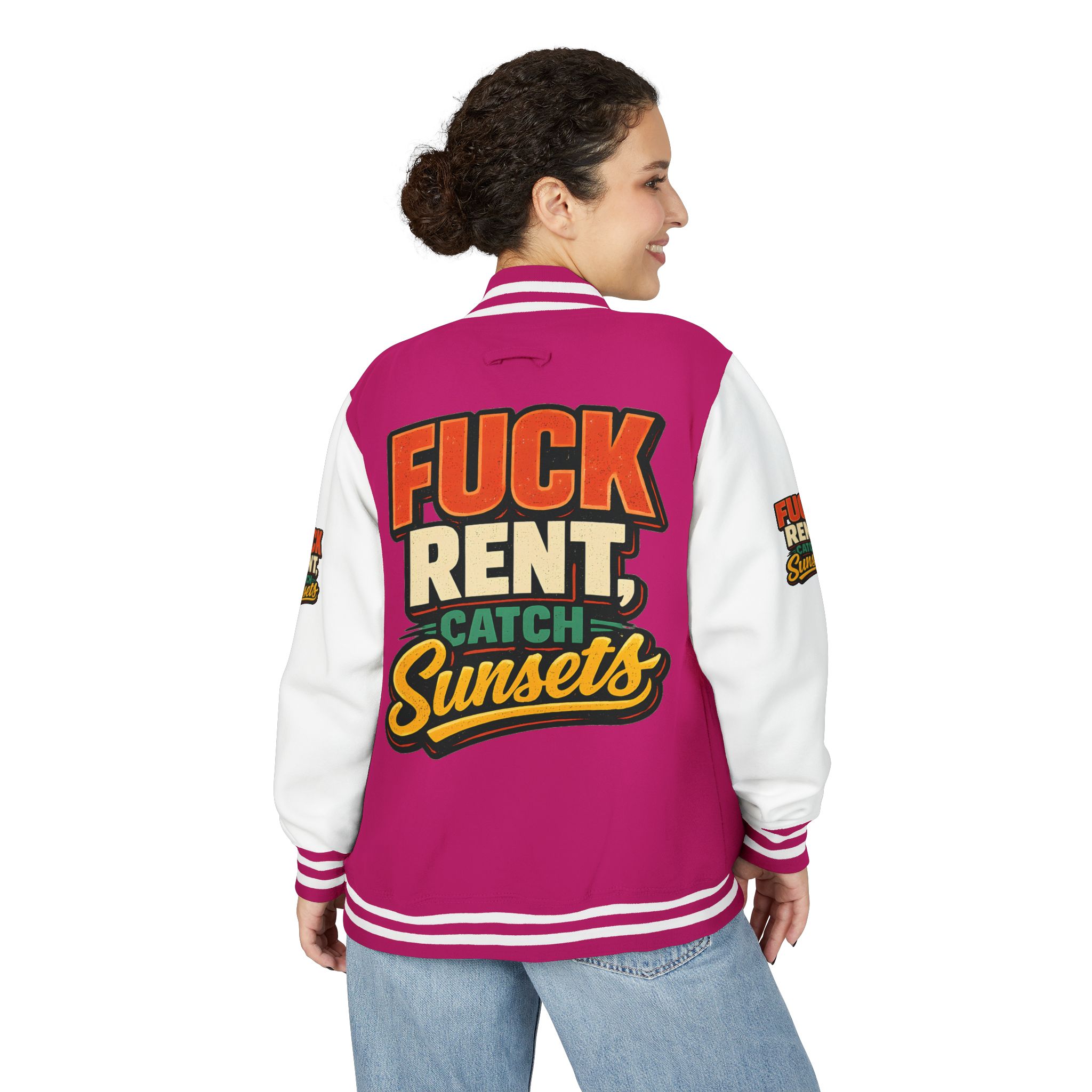 16234670846392911697_2048-2.jpeg Unisex Heavyweight Letterman Jacket — "Fuck Rent Catch Sunsets" Design F**K-Line