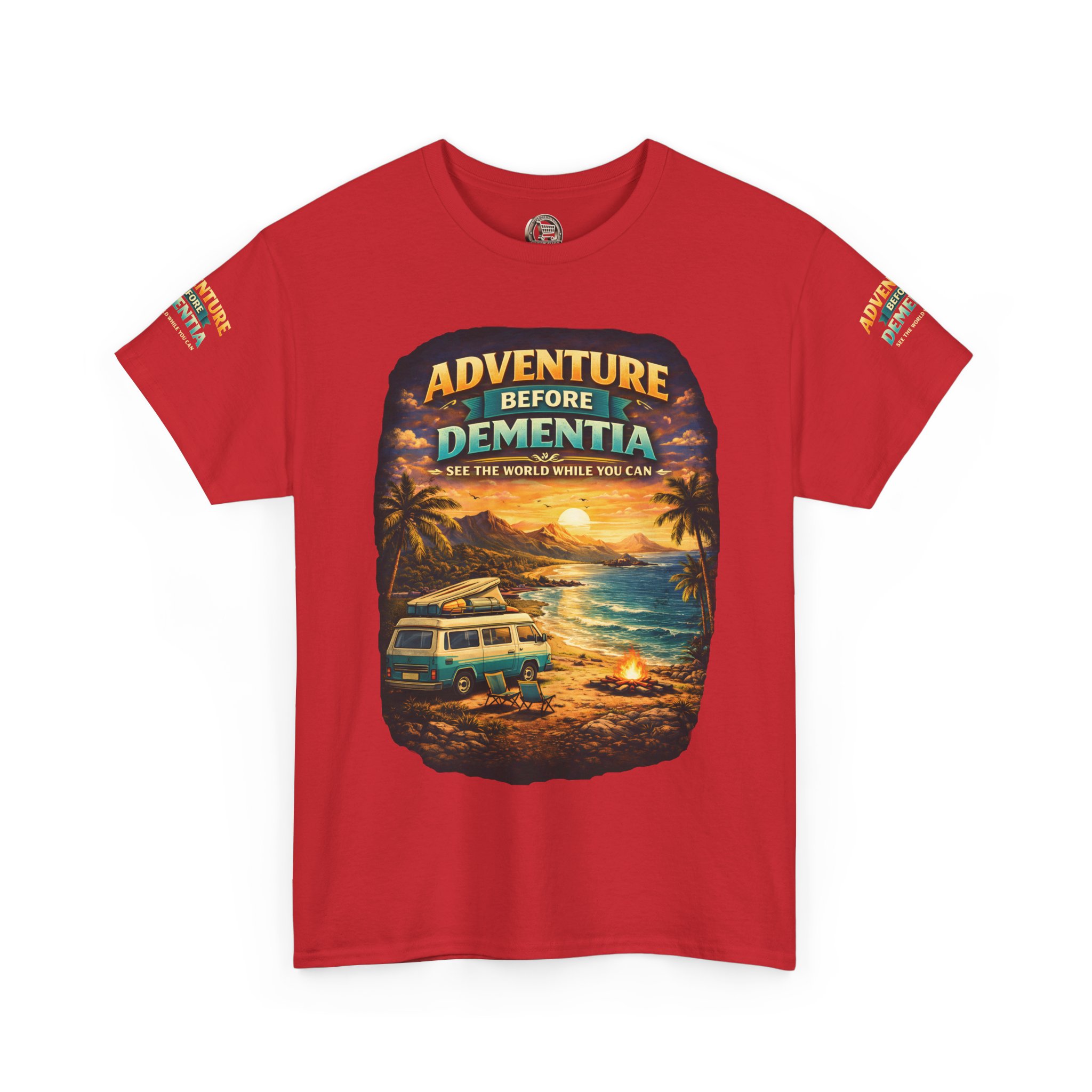Unisex Heavy Cotton Tee — "Adventure Before Dementia" Design Scenic-Line