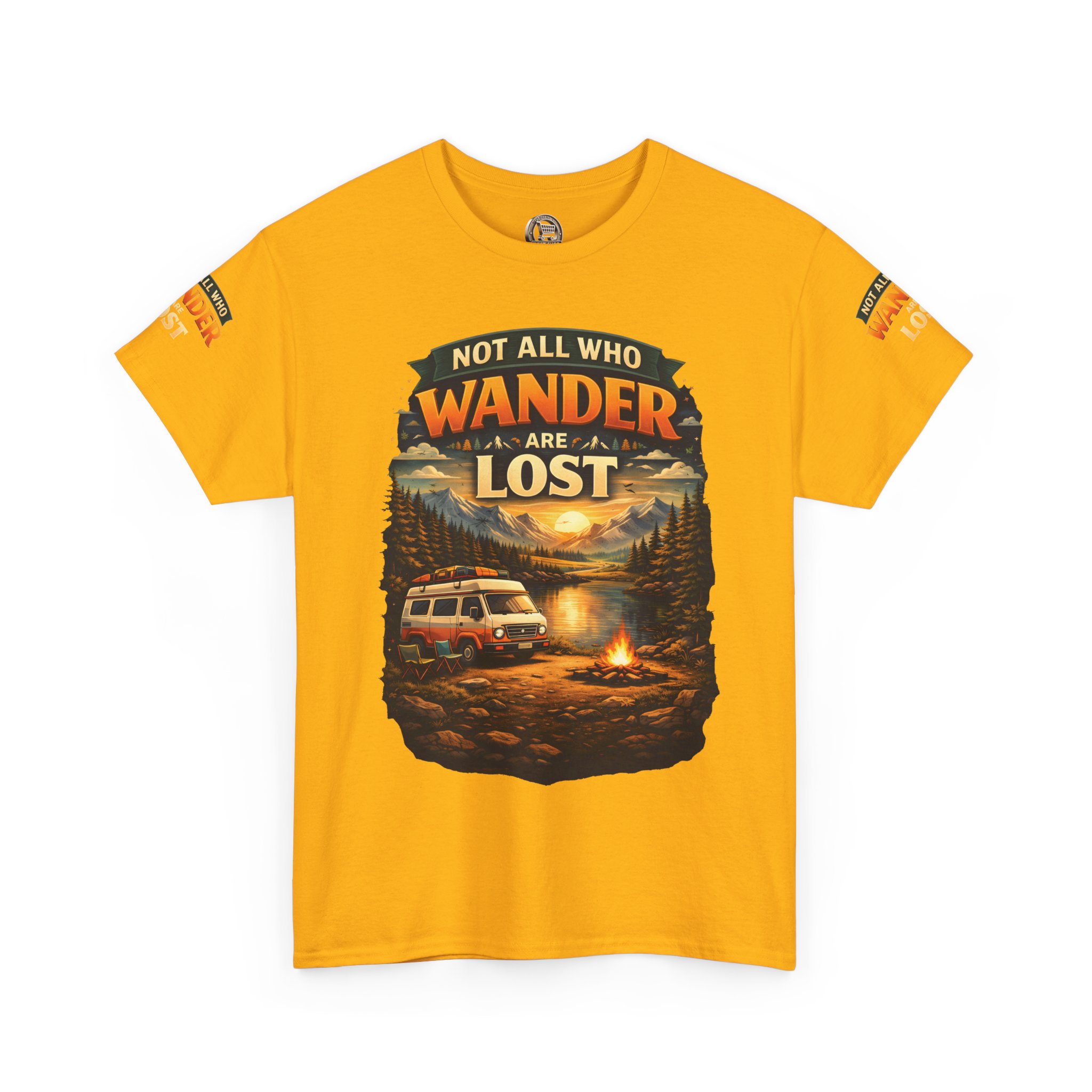 Unisex Heavy Cotton Tee — "Not All Who Wander Are Lost" Design Scenic-Line