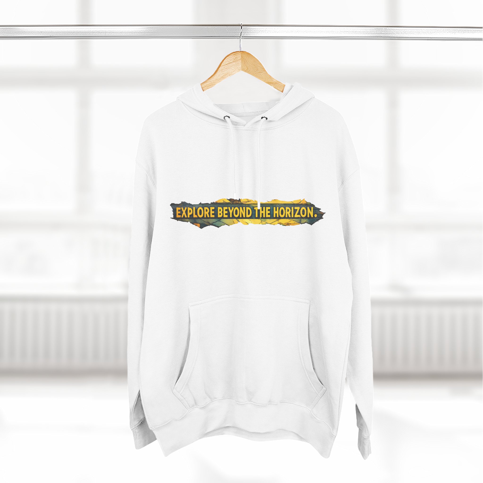 Three-Panel Fleece Hoodie - "Explore Beyond The Horizon" Design Cubic-Line