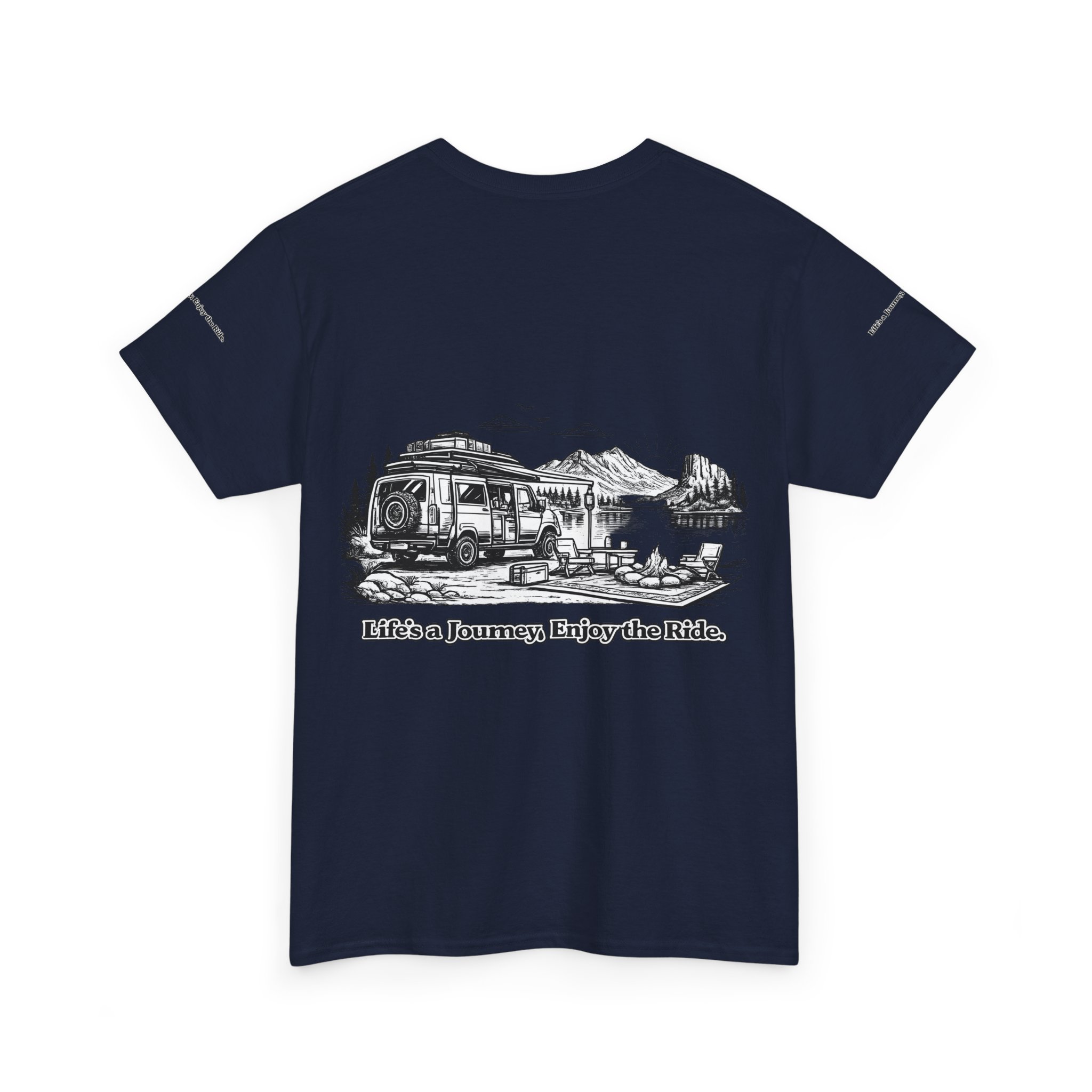 Unisex Heavy Cotton Tee — "Lifes A Journey,Enjoy The Ride" Design Minimal-Line