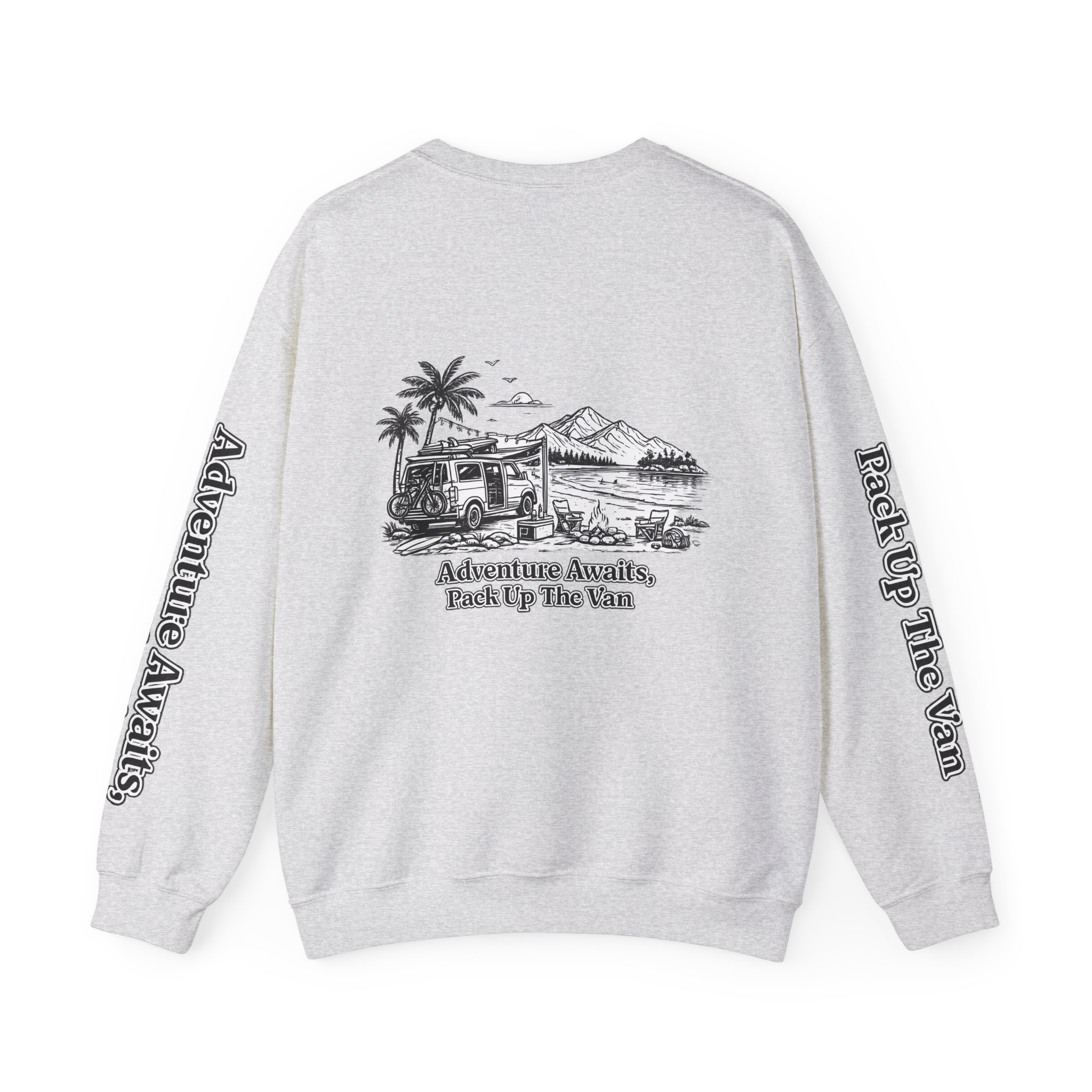 Unisex Heavy Blend™ Crewneck Sweatshirt — "Adventure Awaits,Pack Up The Van" Design Minimal-Line