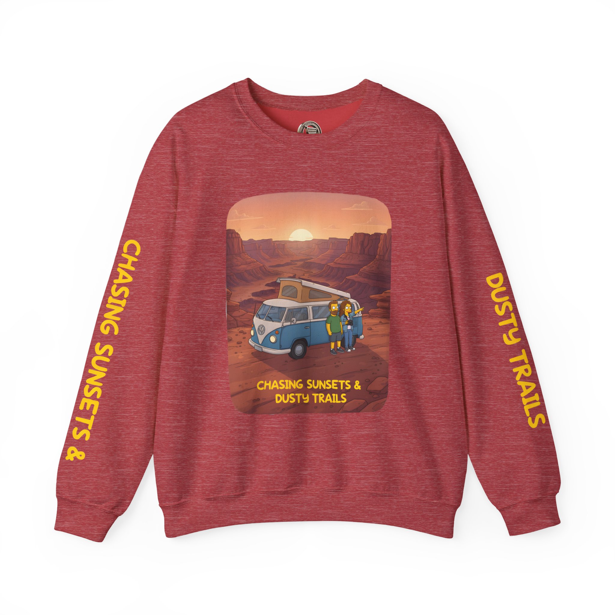 Unisex Heavy Blend™ Crewneck Sweatshirt — "Chasing Sunsets And Dusty Trails" Design Sitcom-Line