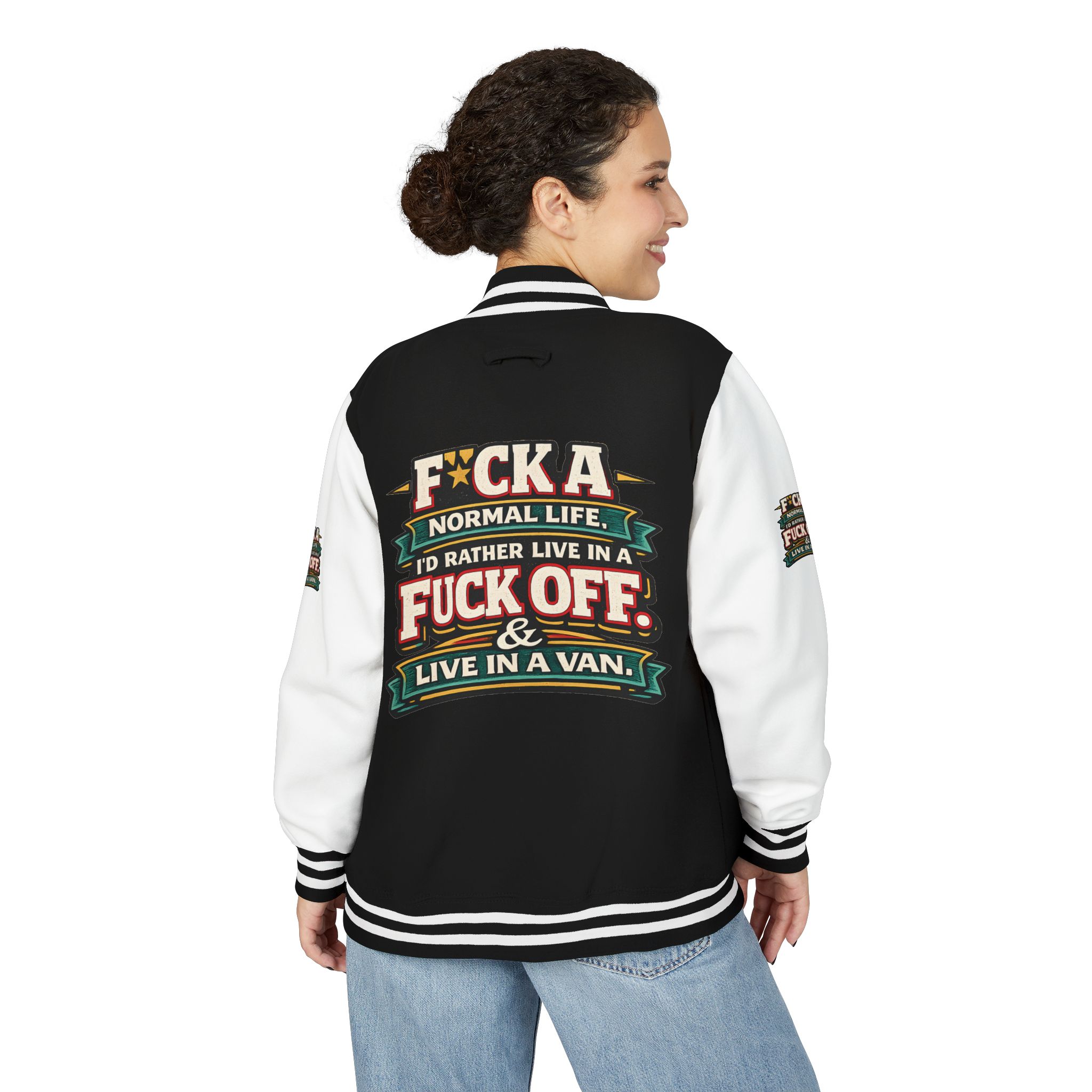 Unisex Heavyweight Letterman Jacket — "Fuck A Normal Life" Design F**K-Line
