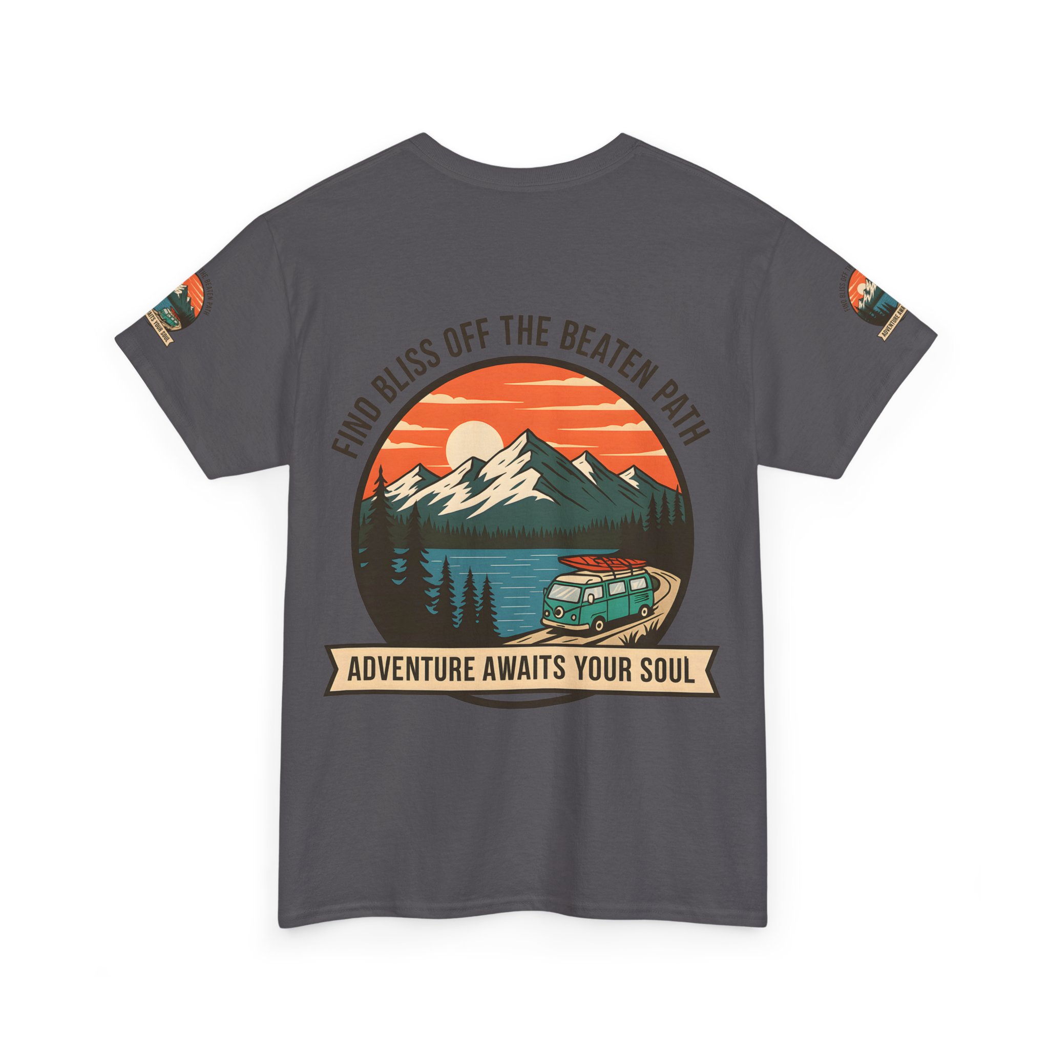 Unisex Heavy Cotton Tee — "Find Bliss Off the Beaten Path" Mountain & Camper T‑Shirt
