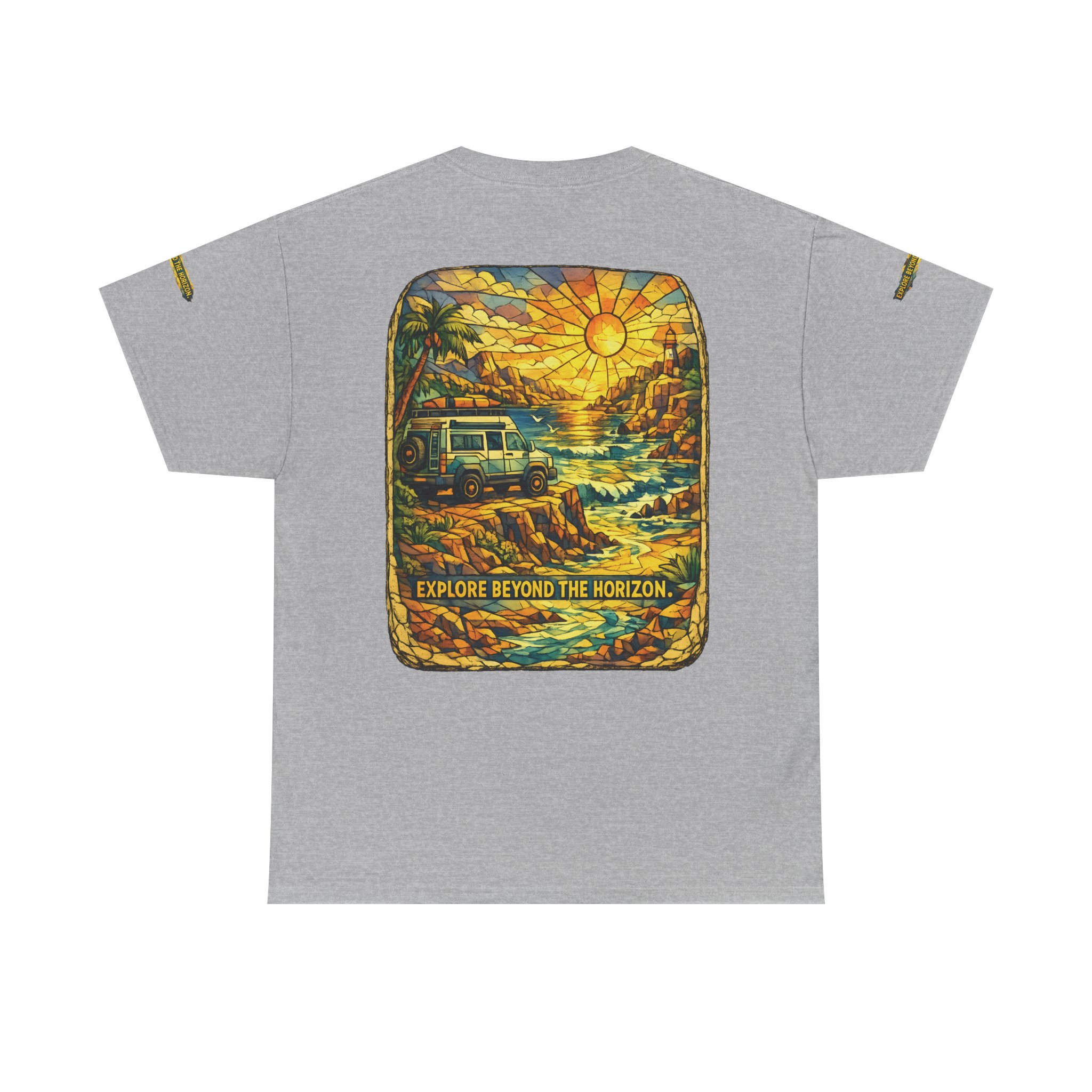 Unisex Heavy Cotton Tee — "Explore Beyond The Horizon" Design Cubic-Line