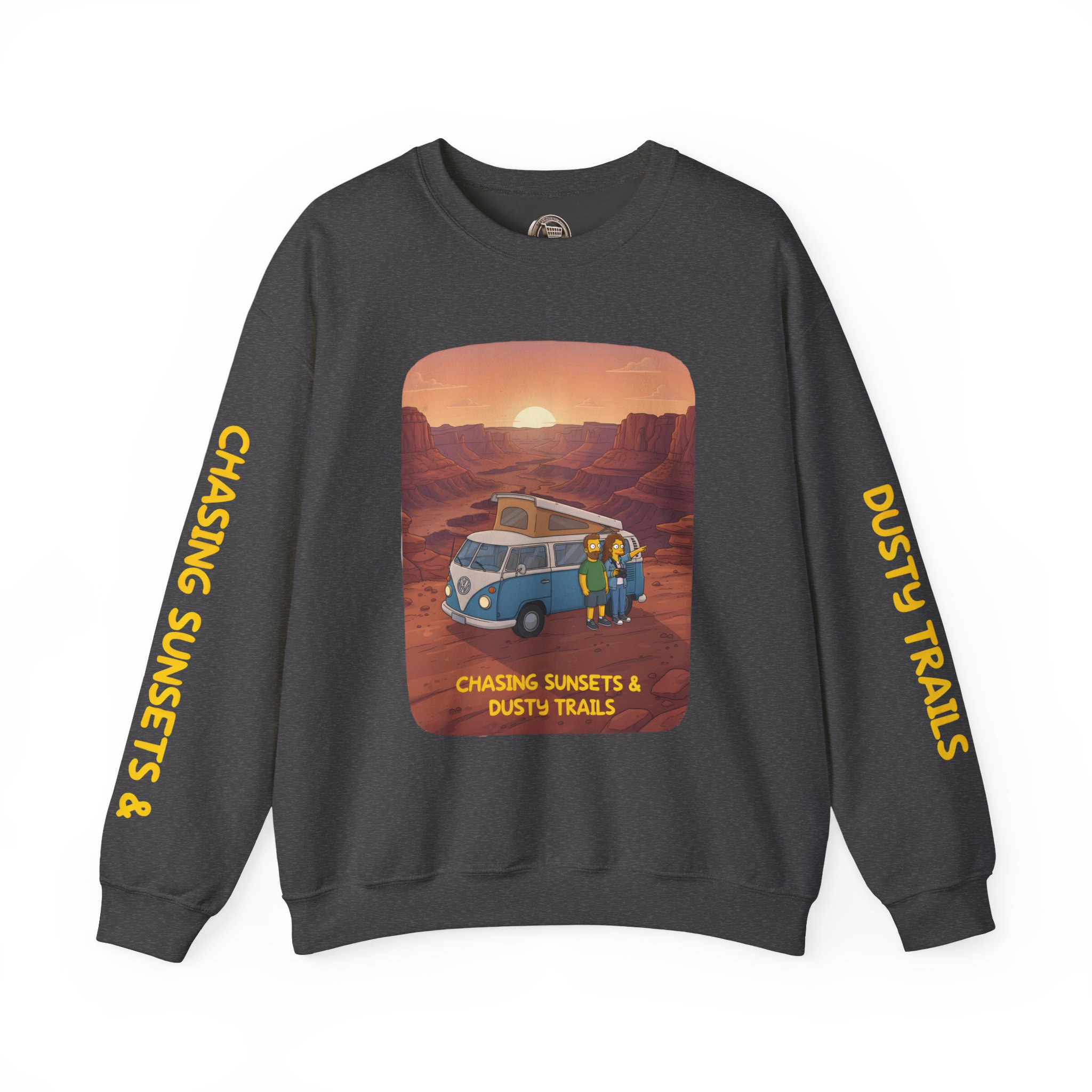 Unisex Heavy Blend™ Crewneck Sweatshirt — "Chasing Sunsets And Dusty Trails" Design Sitcom-Line