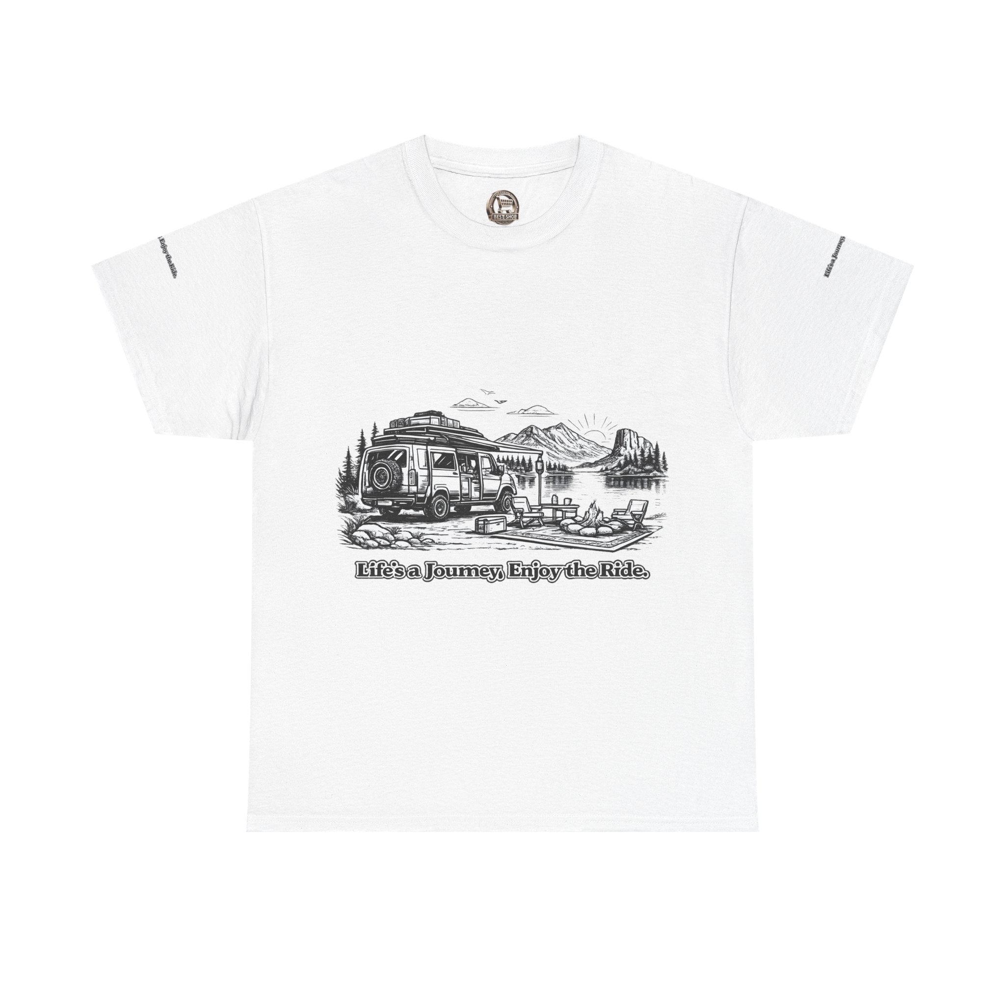 16263869972022963564_2048.jpeg Unisex Heavy Cotton Tee — "Lifes A Journey,Enjoy The Ride" Design Minimal-Line