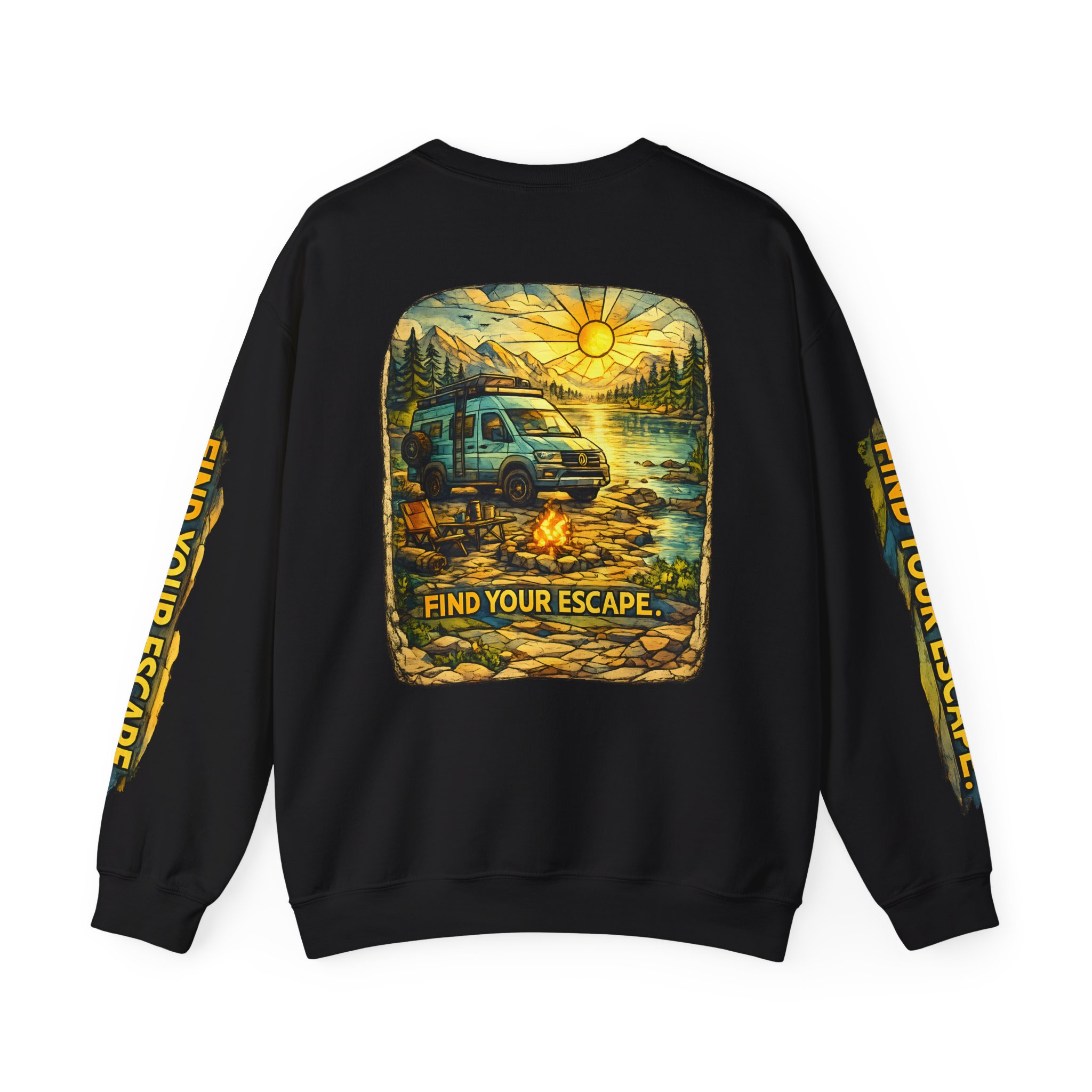 Unisex Heavy Blend™ Crewneck Sweatshirt — "Find Your Escape" Design Cubic-Line
