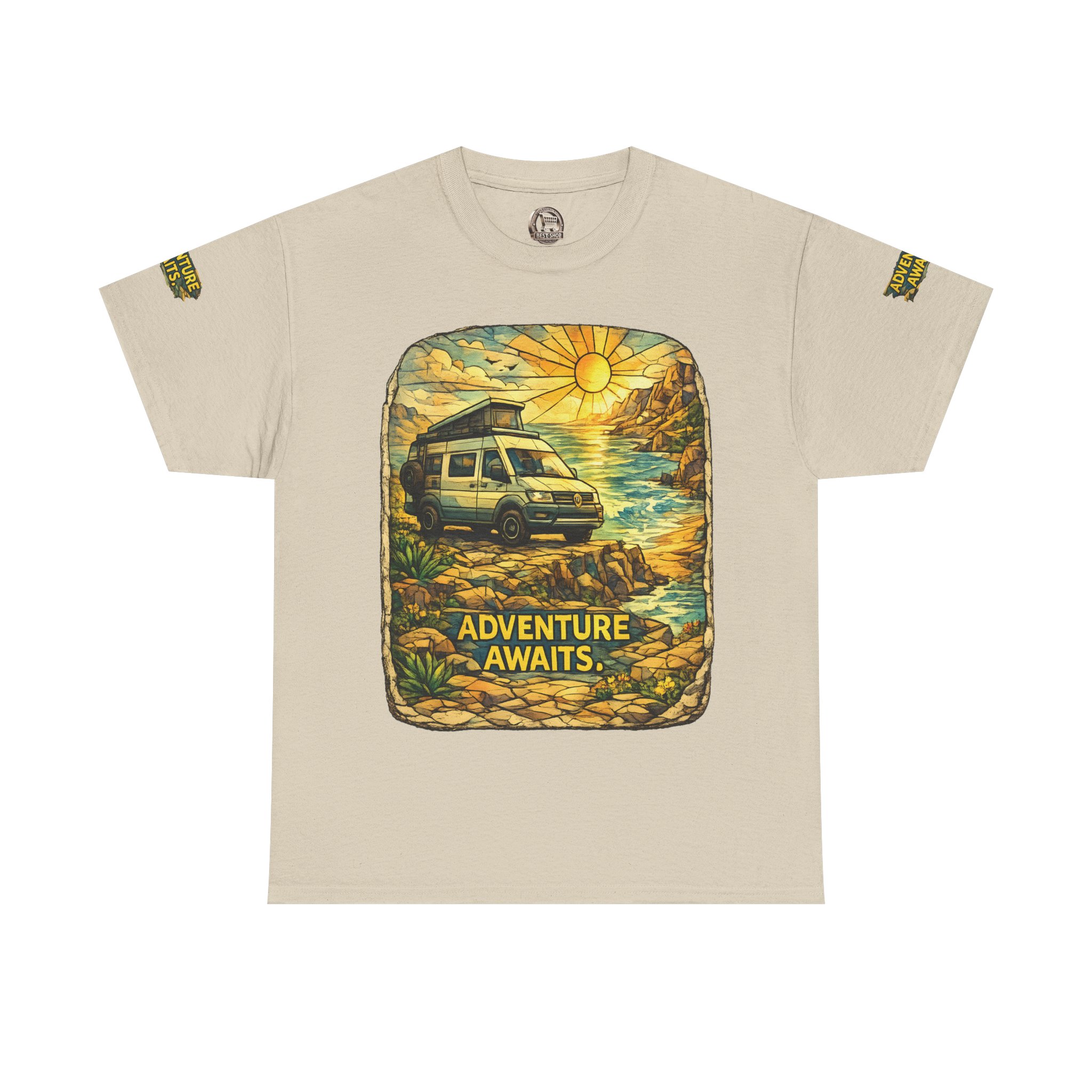 Unisex Heavy Cotton Tee — "Adventure Awaits" Design Cubic-Line
