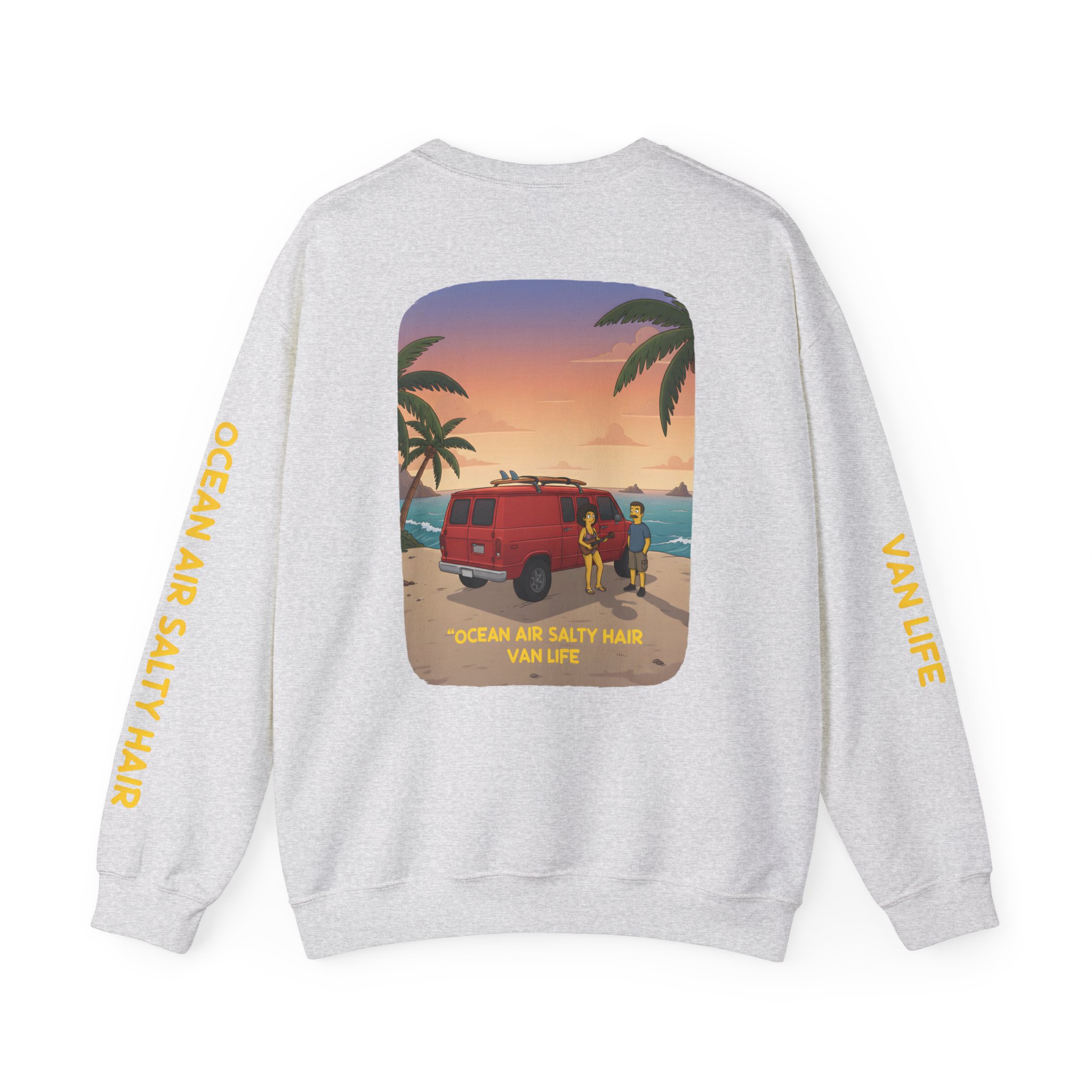 Unisex Heavy Blend™ Crewneck Sweatshirt — "Ocean Air Salty Hair Van Life" Design Sitcom-Line