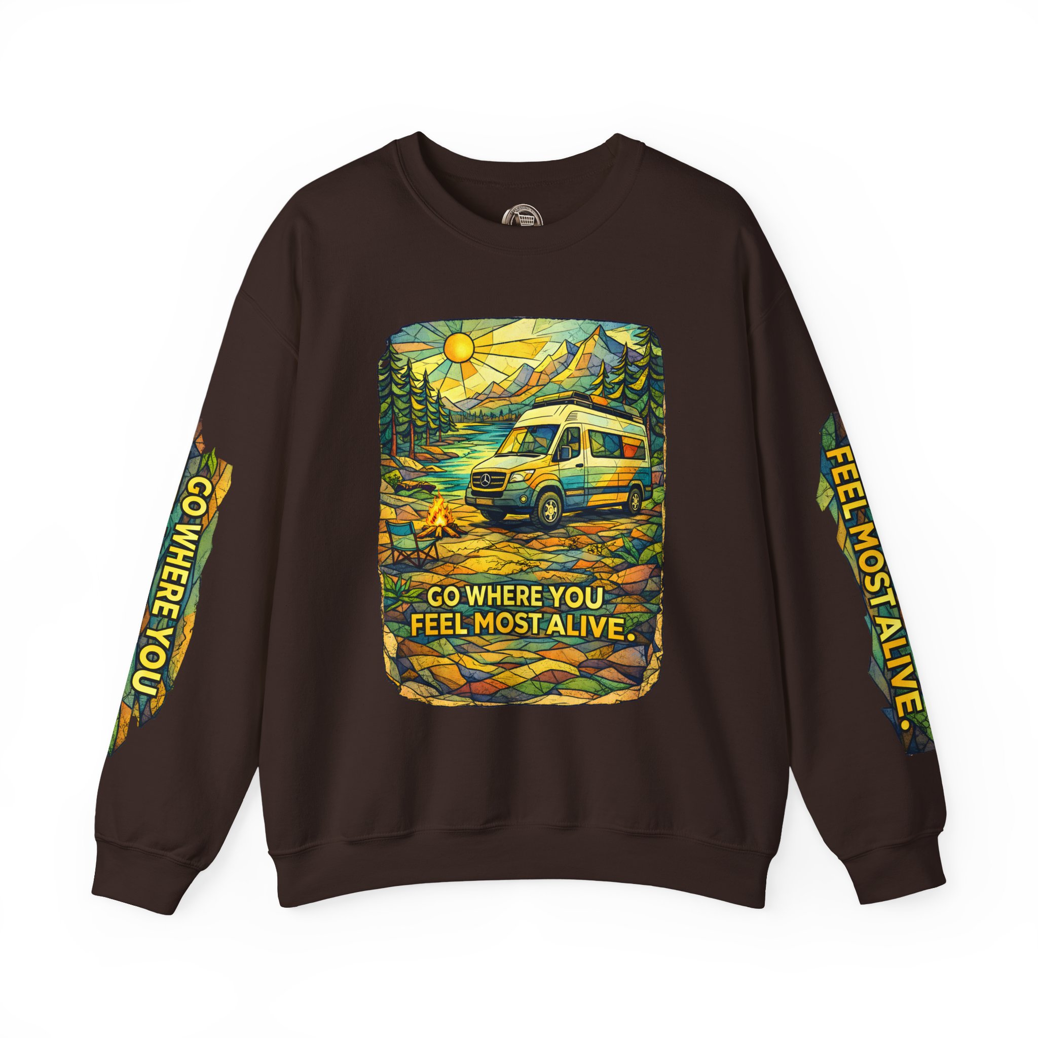 Unisex Heavy Blend™ Crewneck Sweatshirt — "Go Where You Feel Most Alive" Design Cubic-Line