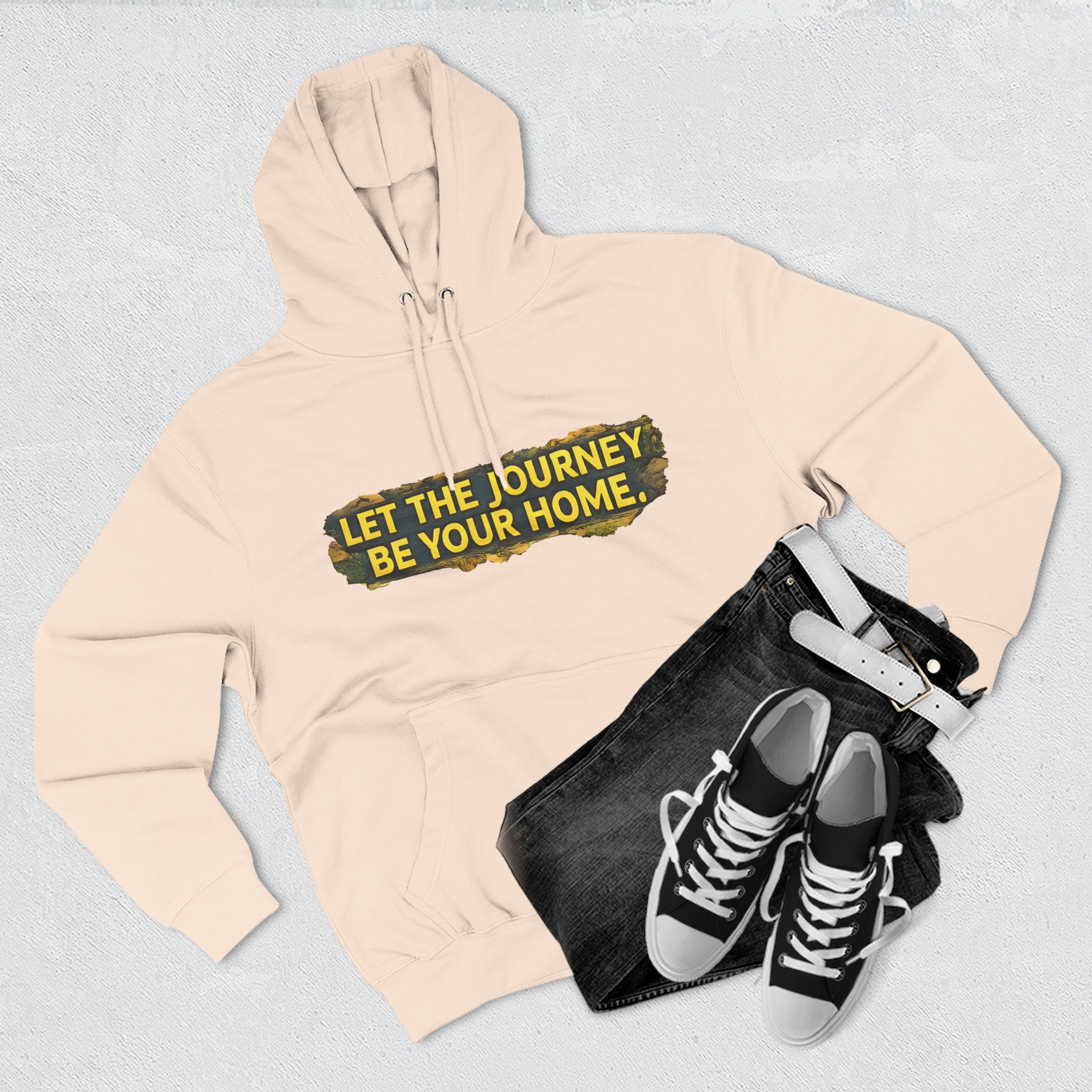Three-Panel Fleece Hoodie - "Let The Journey Be Your Home" Design Cubic-Line