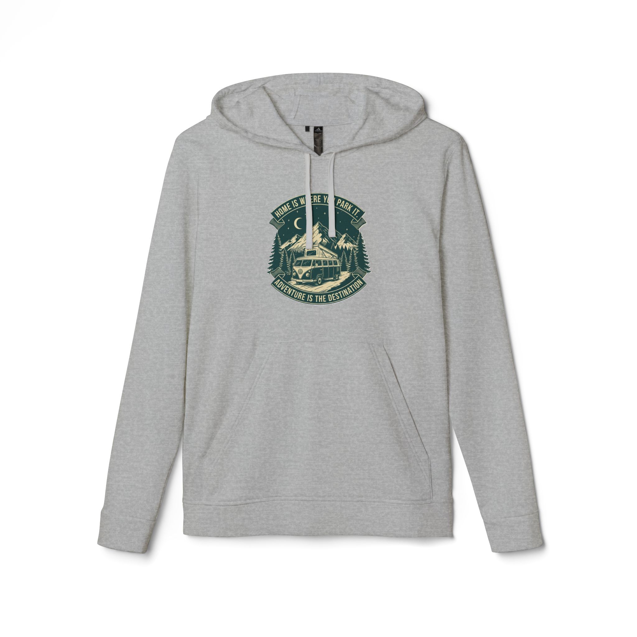 Hoodie(Adidas) — "Home Is Where You Park It-Adventure is the destination" Outdoor Travel Pullover (Only Front Printed)
