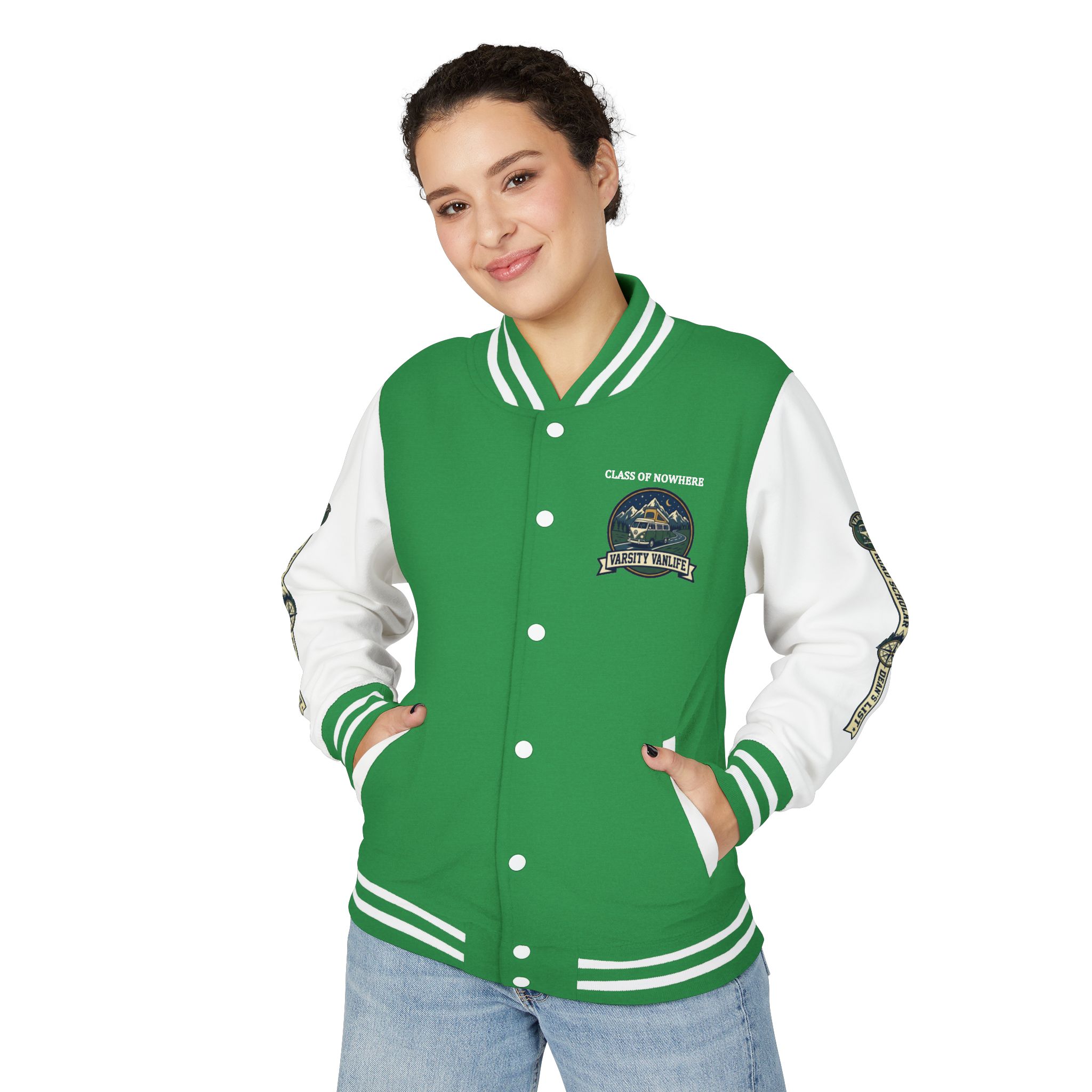Unisex Heavyweight Letterman Jacket (Awdis) —"Adventure Academy" Road Trip Team Varsity Jacket