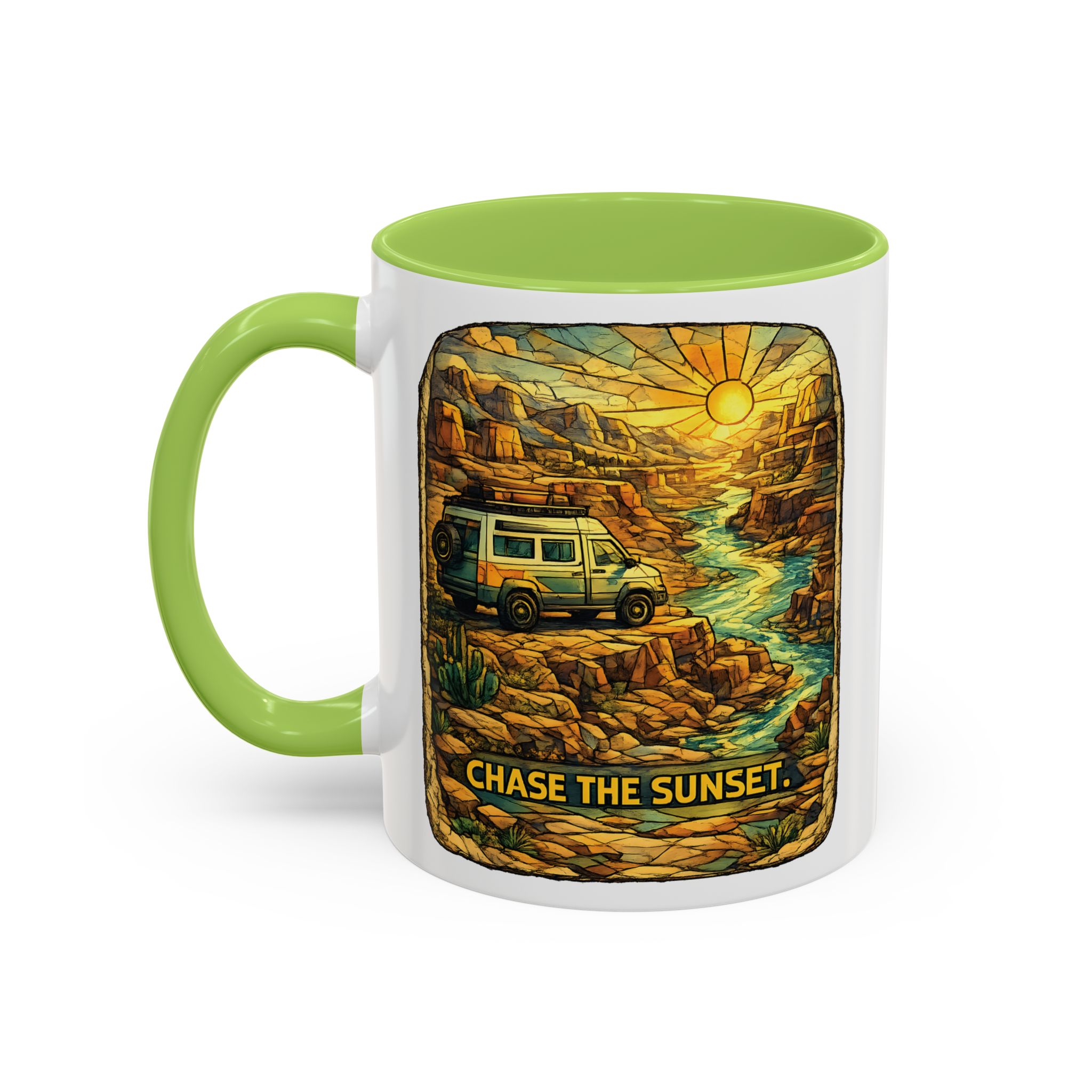 Accent Coffee Mug (11, 15oz) — "Chase The Sunset" Design Cubic-Line