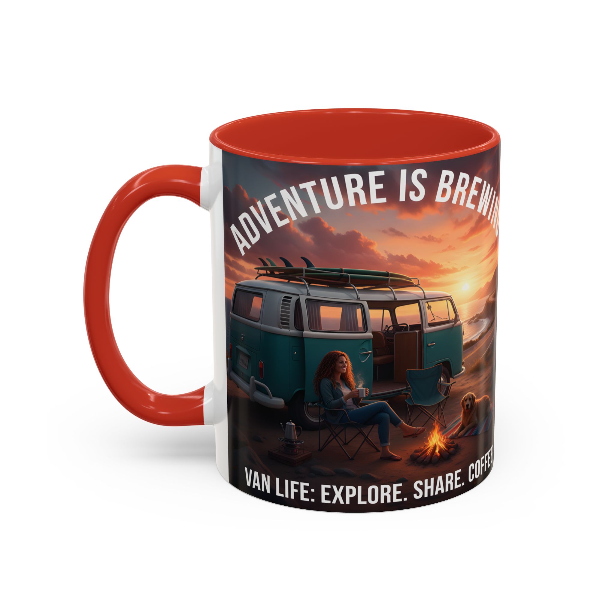 Accent Coffee Mug (11, 15oz) — "Adventure is brewing"