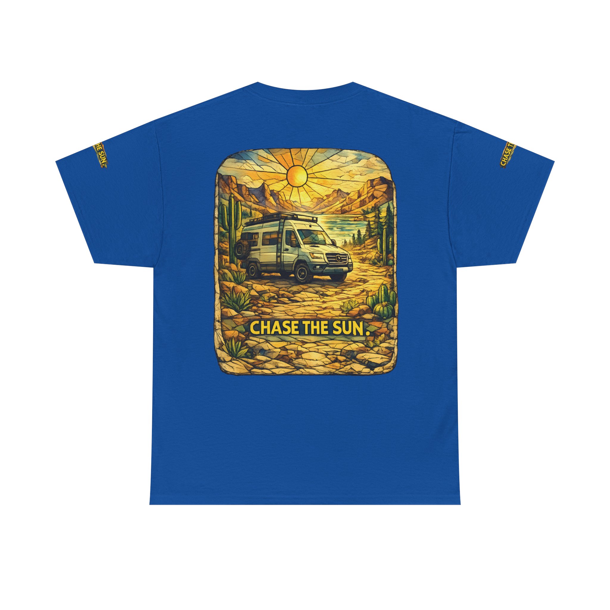 Unisex Heavy Cotton Tee — "Chase The Sun" Design Cubic-Line