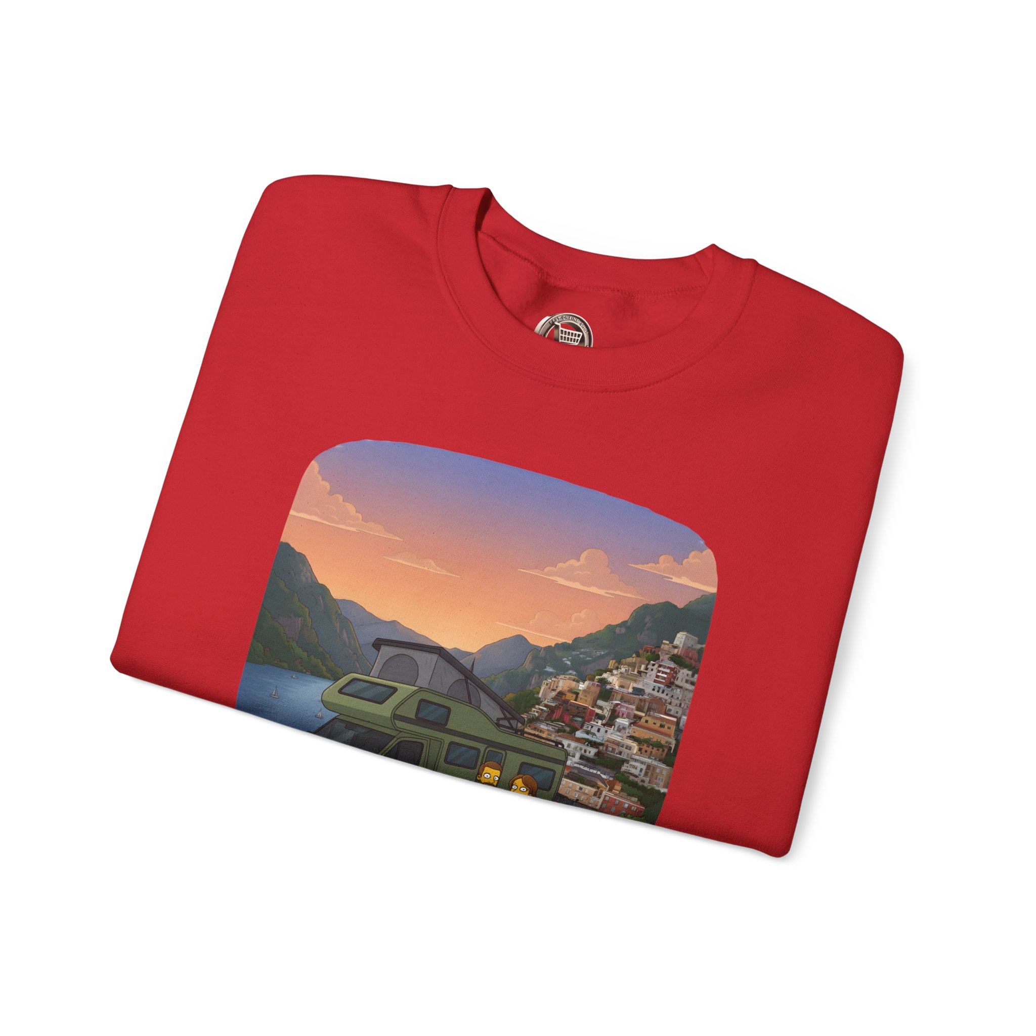 Unisex Heavy Blend™ Crewneck Sweatshirt — "Mountain Air And Alpine Adventure"" Design Sitcom-Line