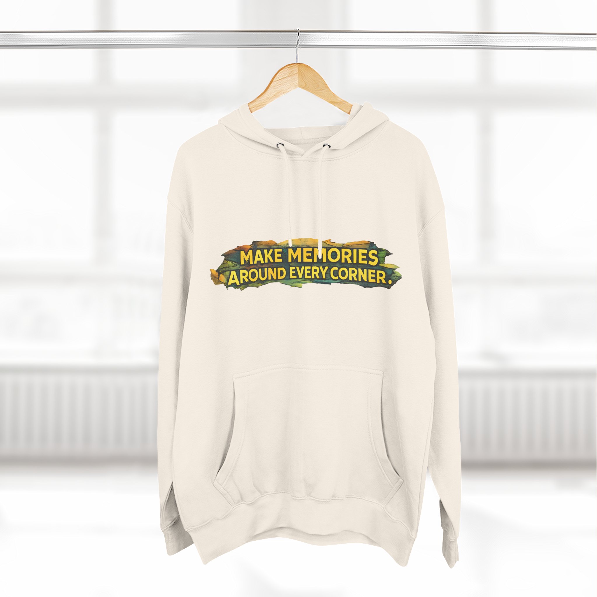 Three-Panel Fleece Hoodie - "Make Memories Around Every Corner" Design Cubic-Line