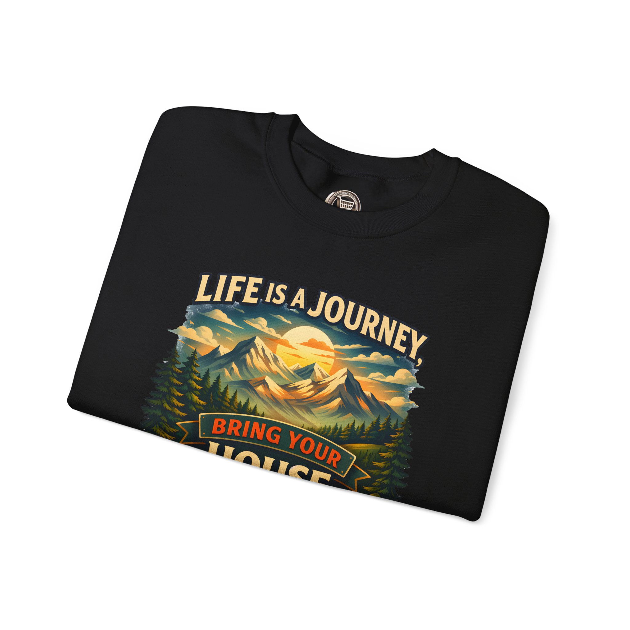 Unisex Heavy Blend™ Crewneck Sweatshirt — "Live Is A Journey-Bring Your House With You" Design Scenic-Line