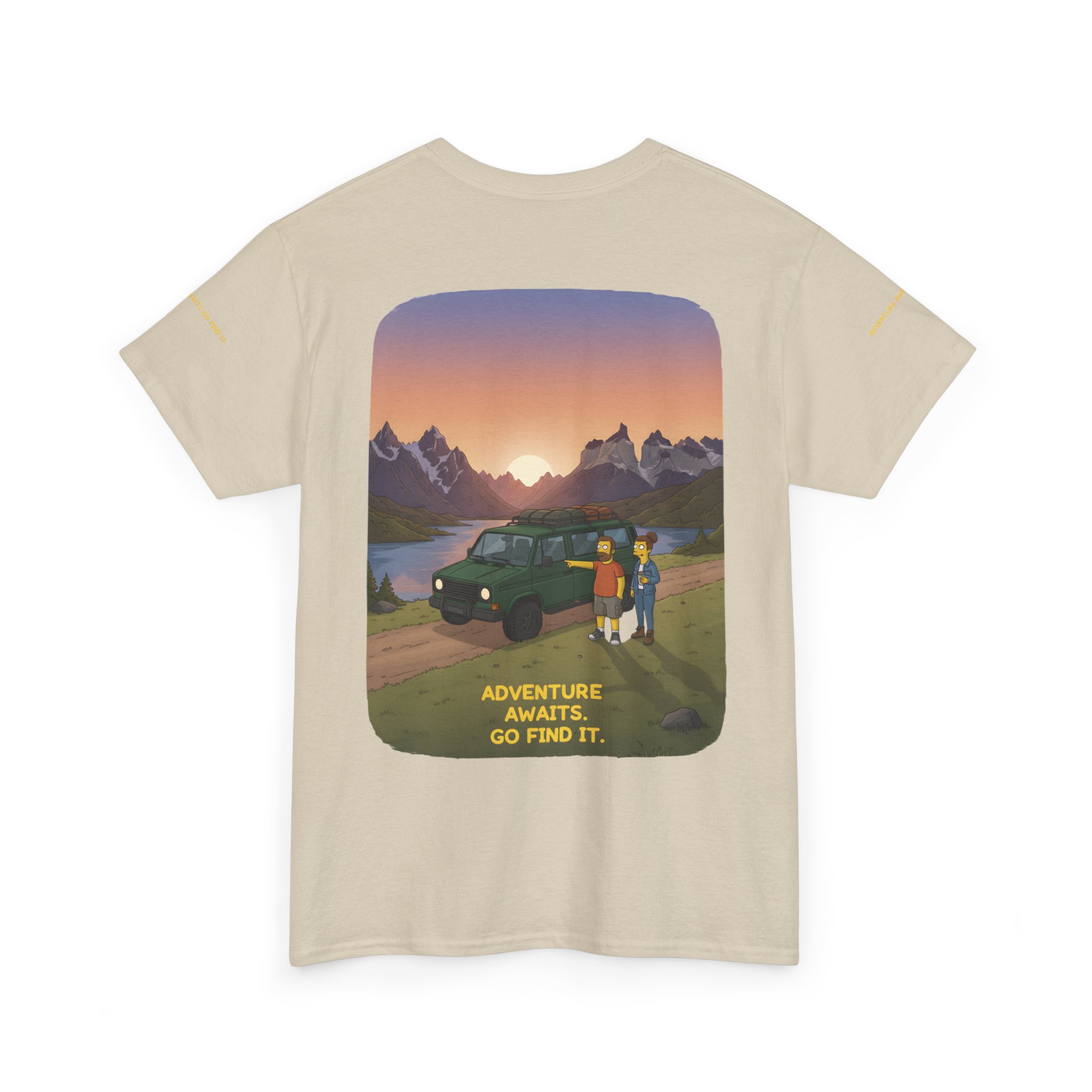 Unisex Heavy Cotton Tee — "Adventure Awaits-Go Find It" Design Sitcom-Line