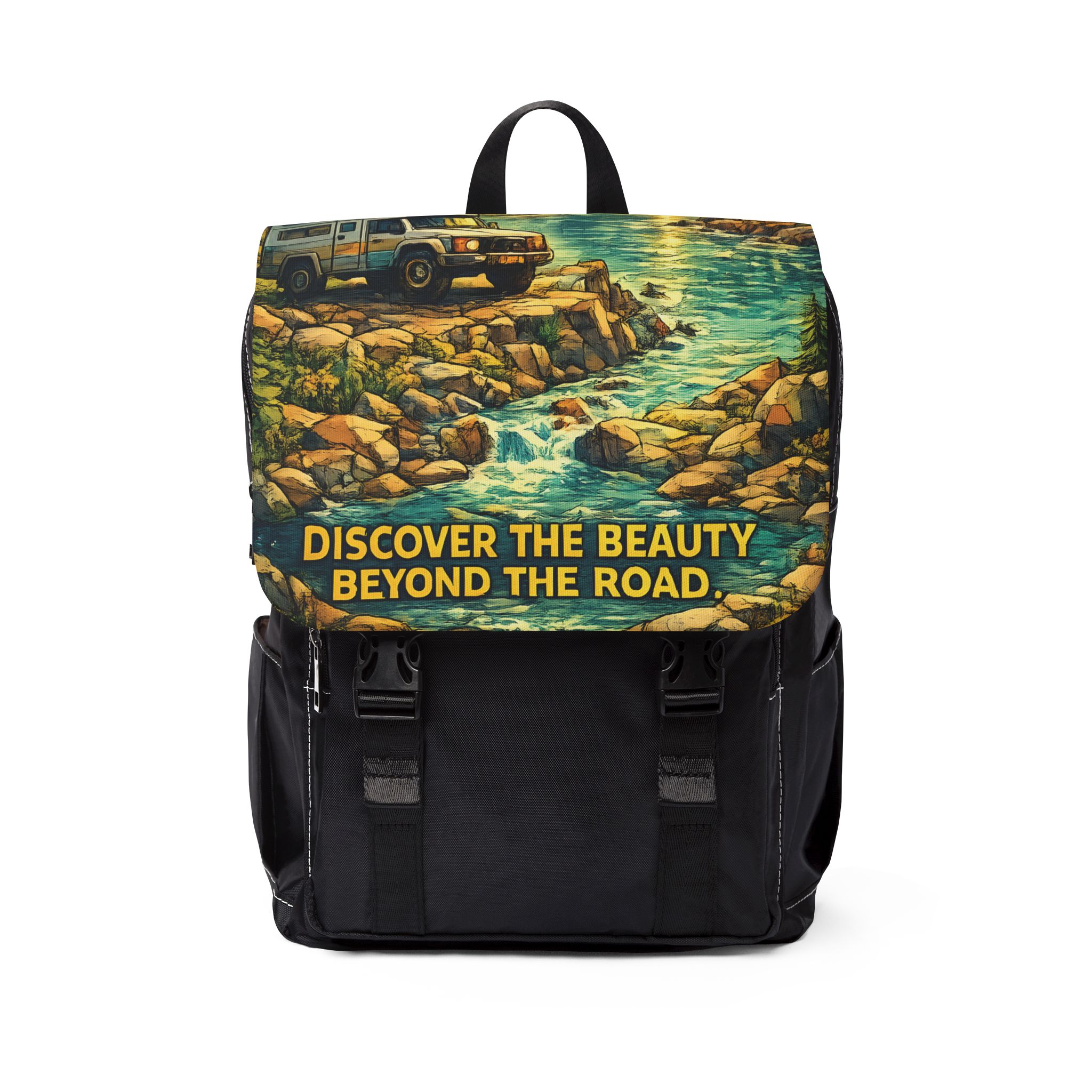 16306501409081104559_2048.jpeg Unisex Casual Shoulder Backpack — "Discover The Bieuty Beyond The Road" Design Cubic-Line
