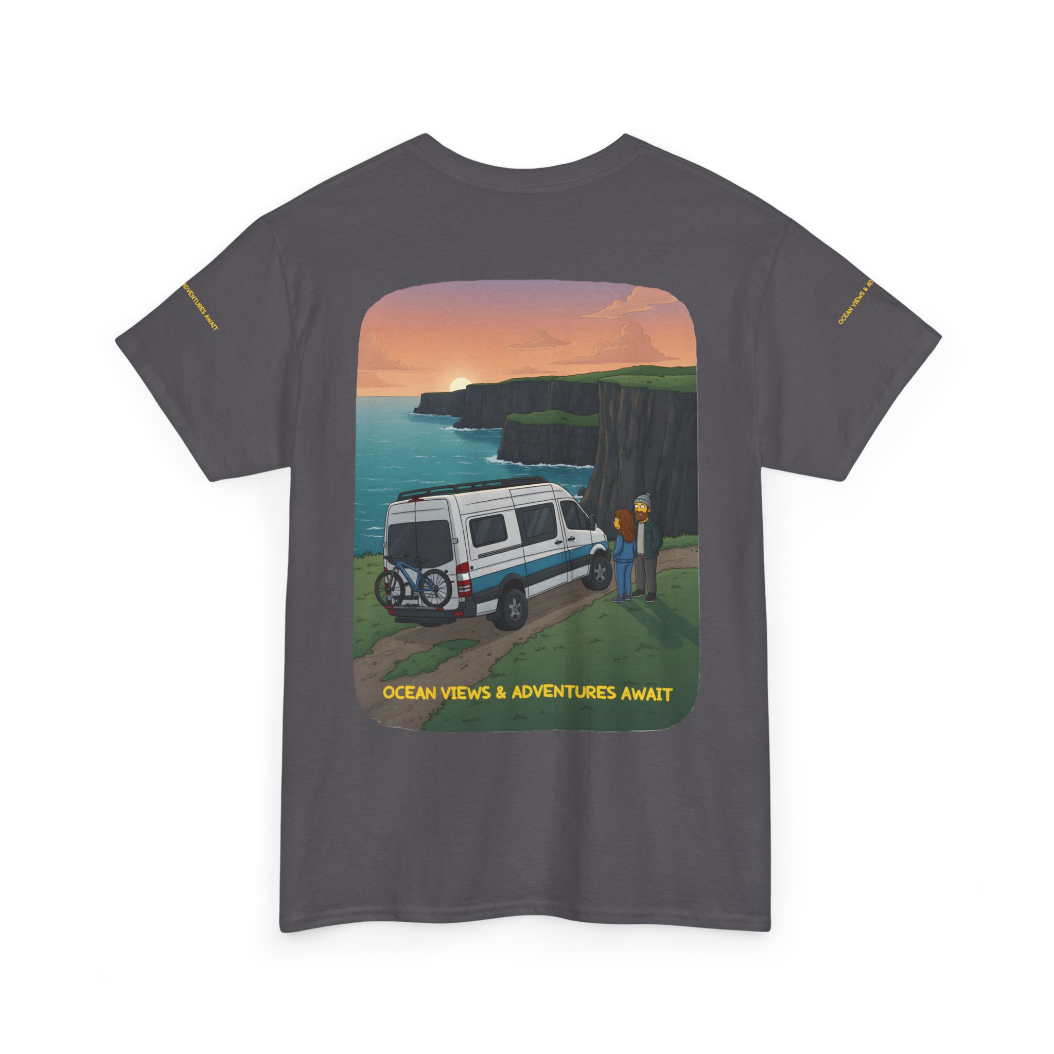 Unisex Heavy Cotton Tee — "Ocean Views-Adventures Awaits" Design Sitcom-Line
