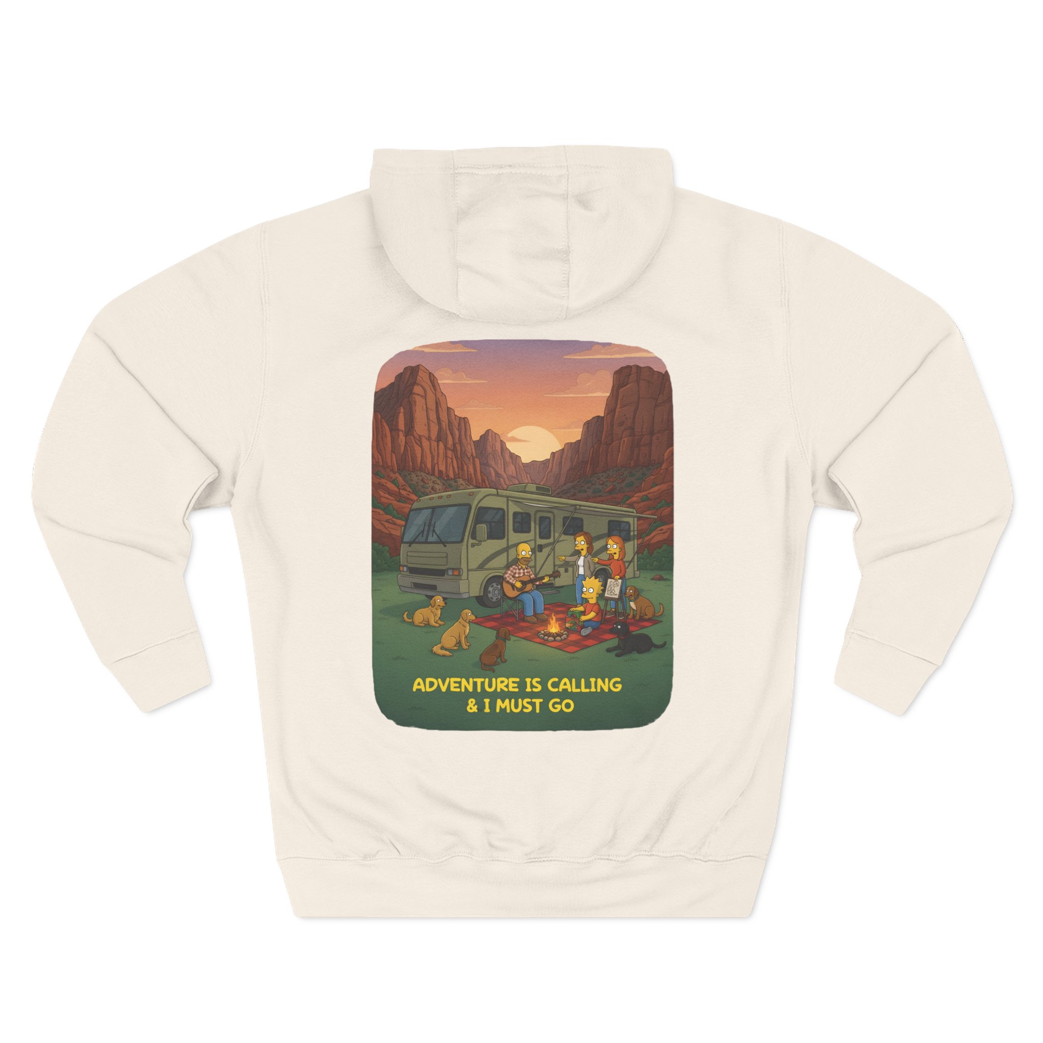 Three-Panel Fleece Hoodie - "Adventure Is Calling-I Must Go" Design Sitcom-Line