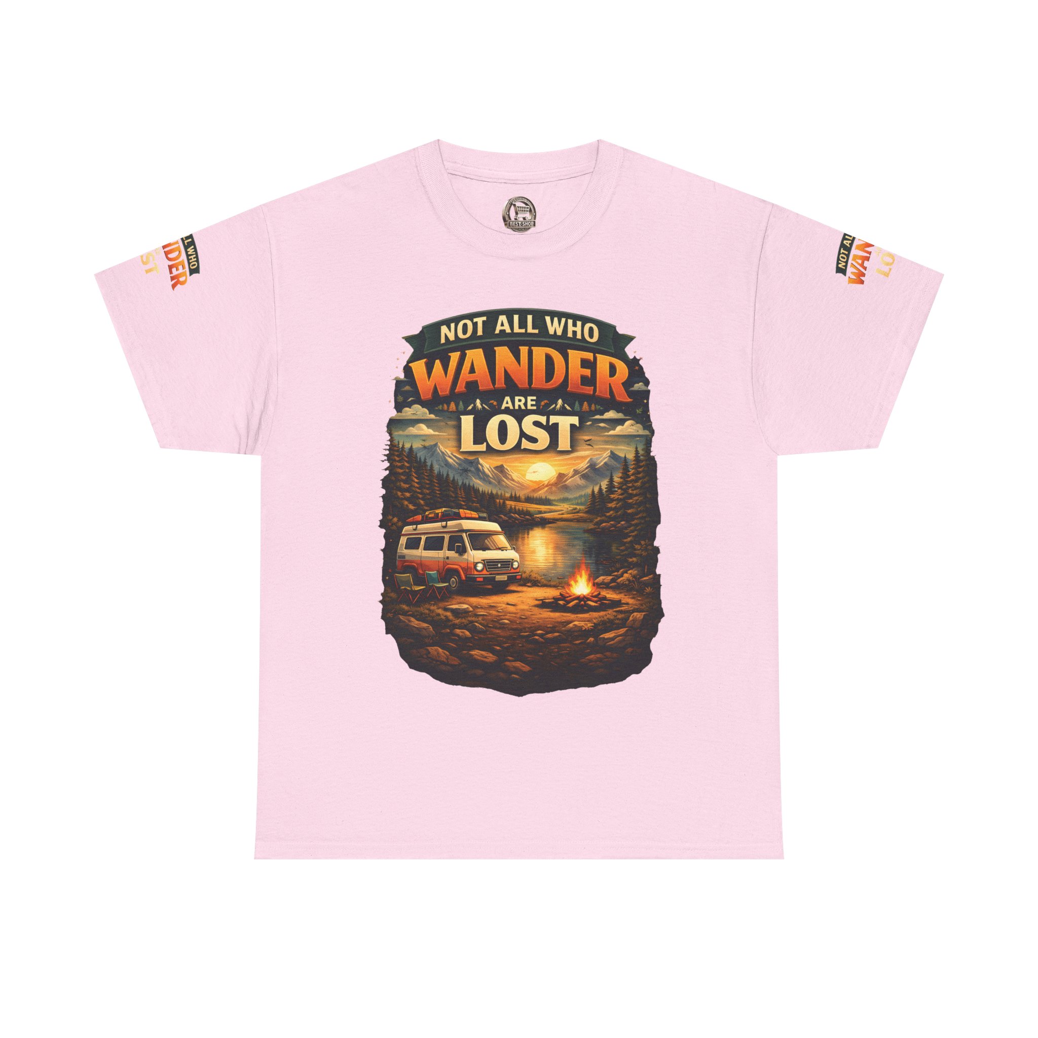Unisex Heavy Cotton Tee — "Not All Who Wander Are Lost" Design Scenic-Line