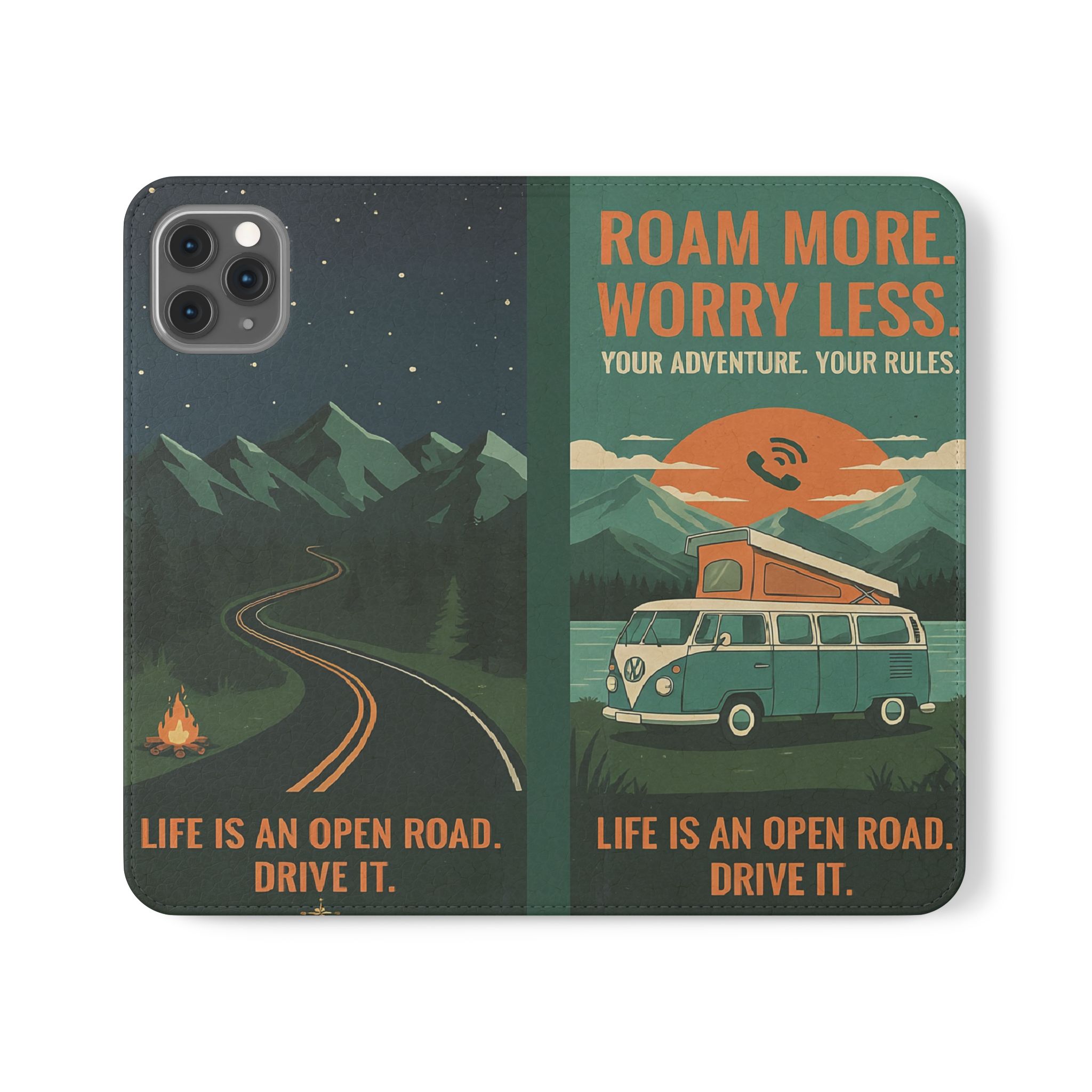 Flip Phone Case — "Roam More Worry Less - Life Is An Open Road" Phone Wallet