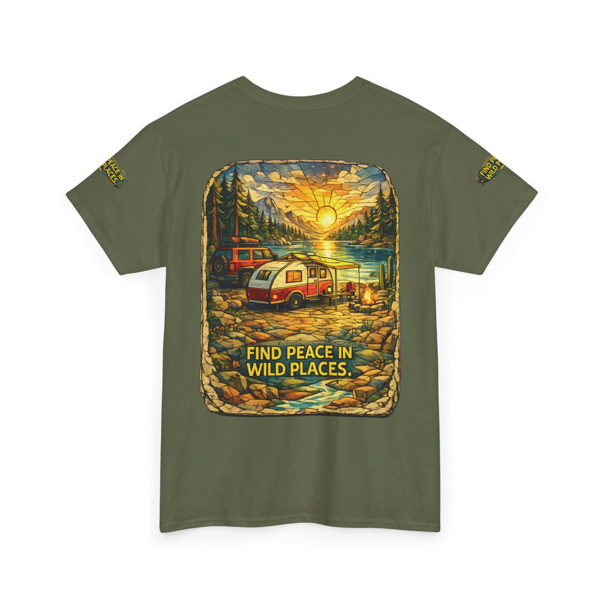 Unisex Heavy Cotton Tee — "Find Peace In Wild Places" Design Cubic-Line