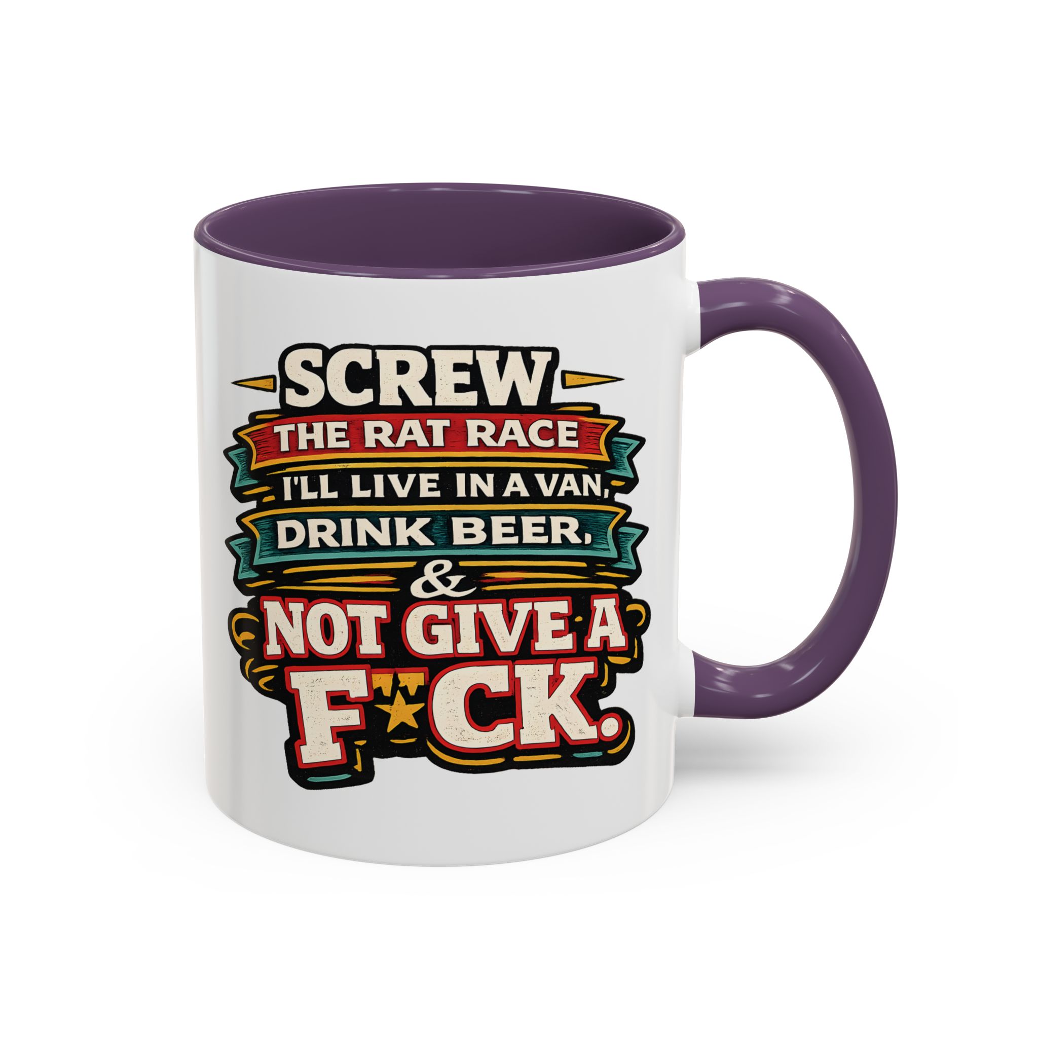 Accent Coffee Mug (11, 15oz) — "Screw The Rat Race" Design F**K-Line