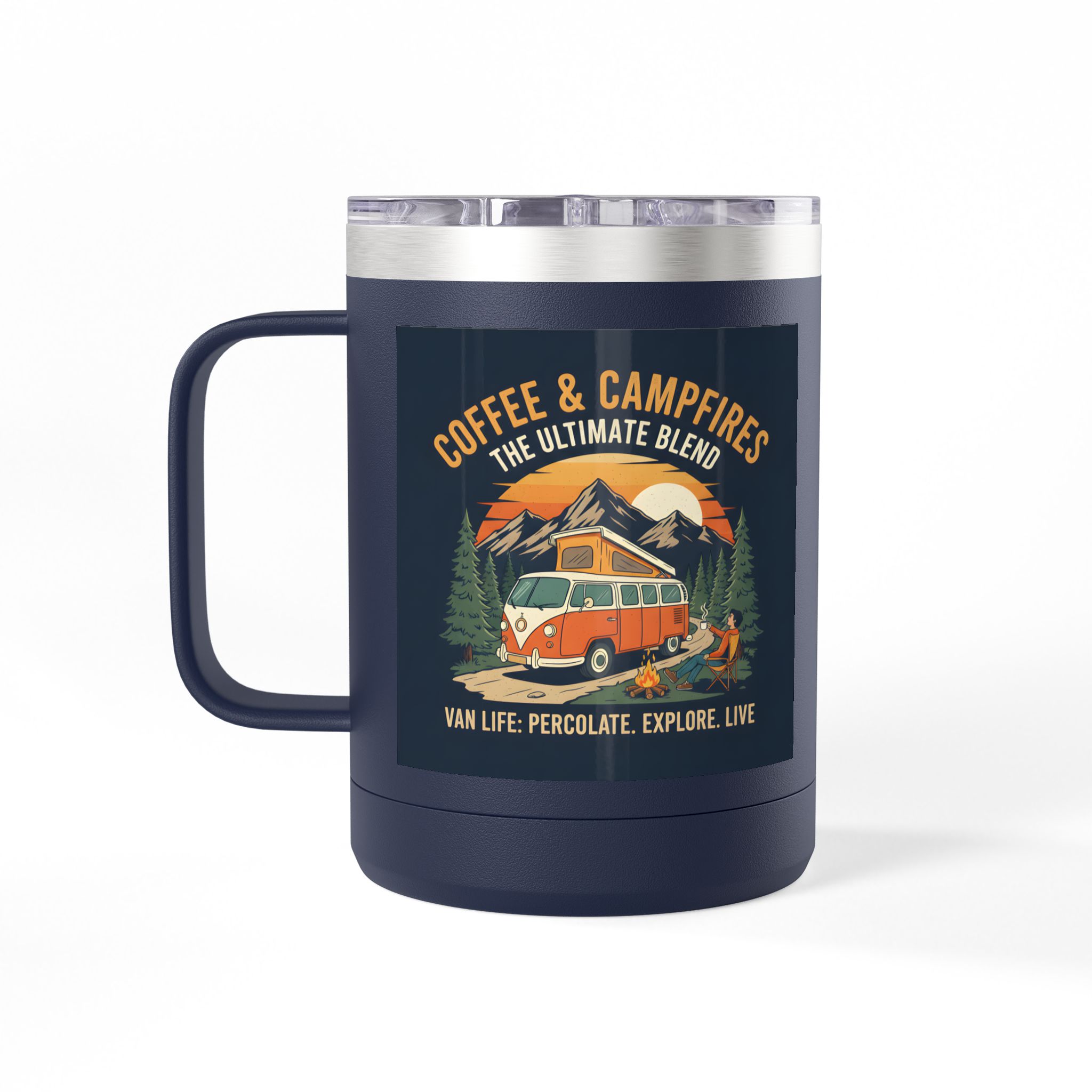 Coffee Mug Tumbler, 15oz — “Coffee & Campfires: The Ultimate Blend”
