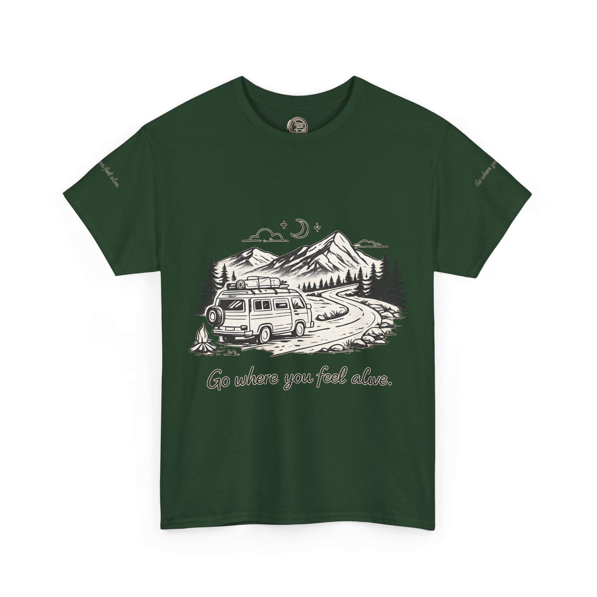 Unisex Heavy Cotton Tee — "Go Where You Feel Alive" Design Minimal-Line