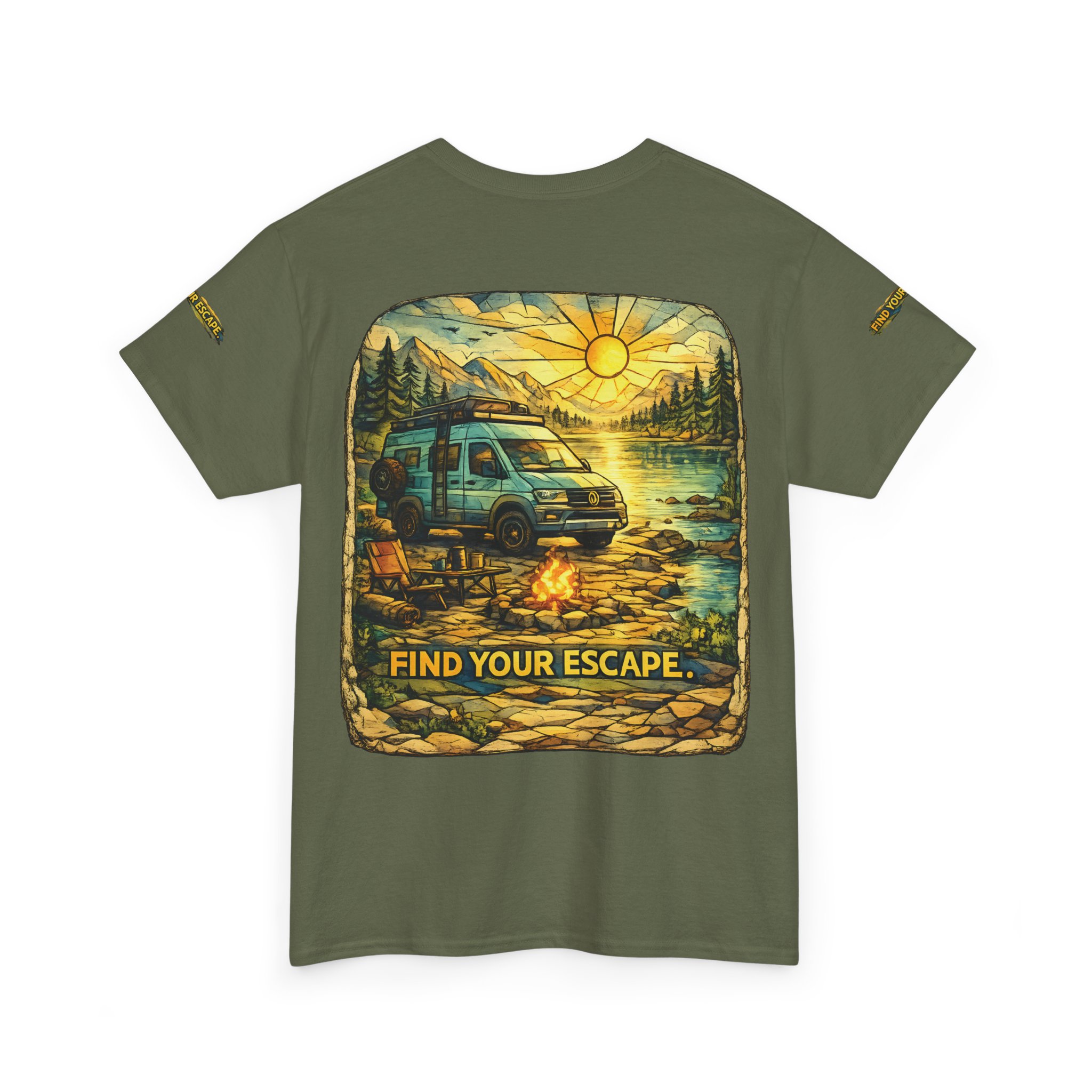 Unisex Heavy Cotton Tee — "Find Your Escape" Design Cubic-Line