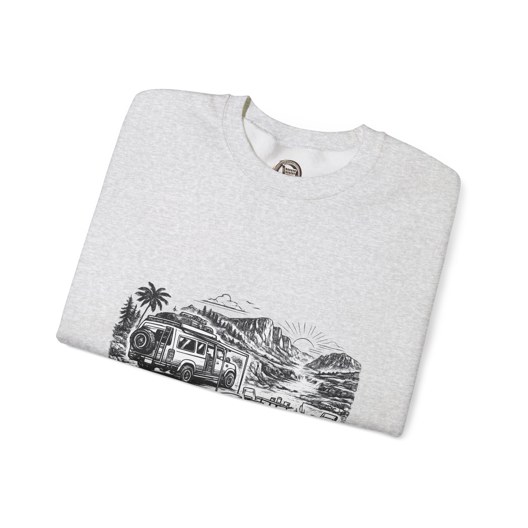 16347665615103016972_2048-1.jpeg Unisex Heavy Blend™ Crewneck Sweatshirt — "Adventure Begins Where The Road Ends" Design Minimal-Line