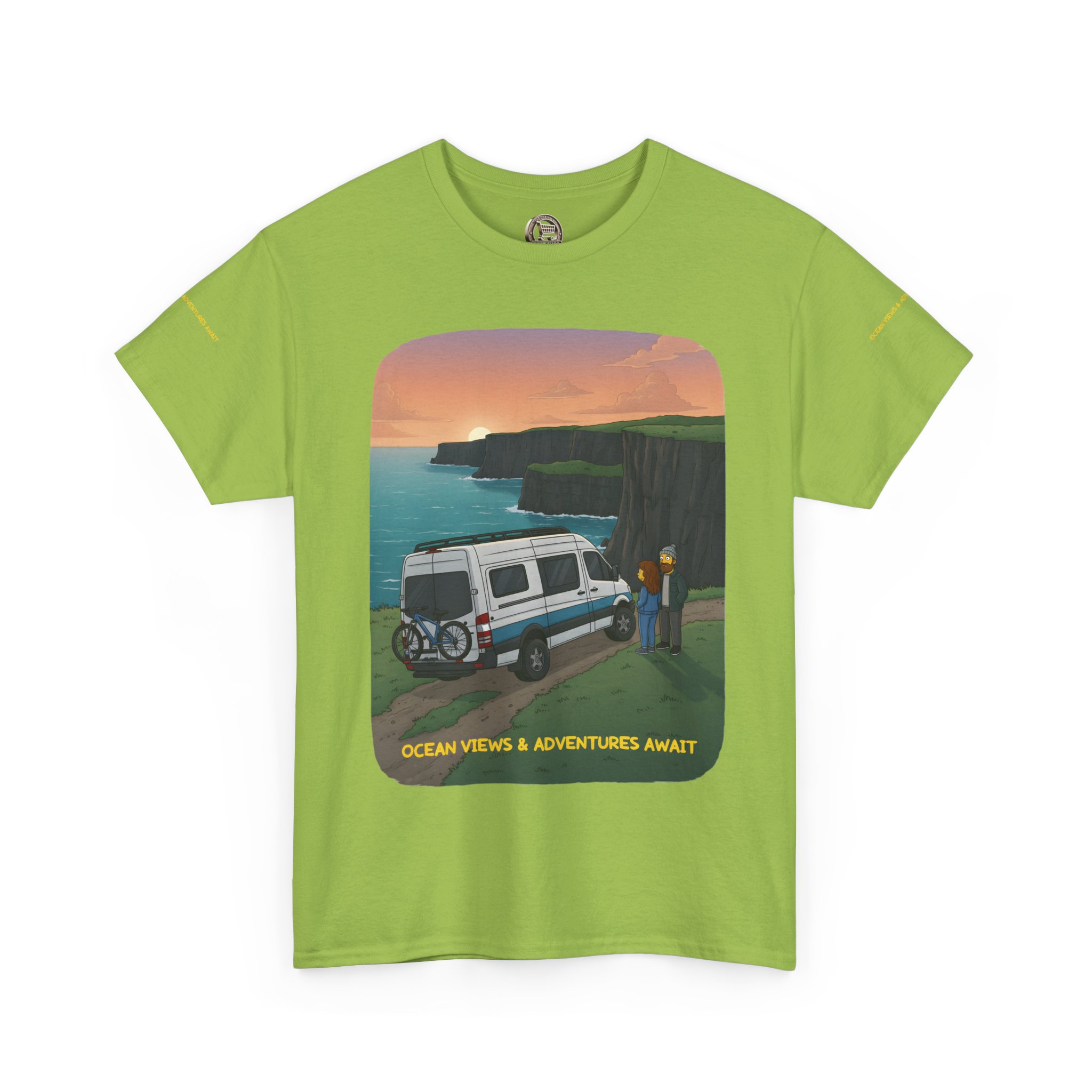 Unisex Heavy Cotton Tee — "Ocean Views-Adventures Awaits" Design Sitcom-Line