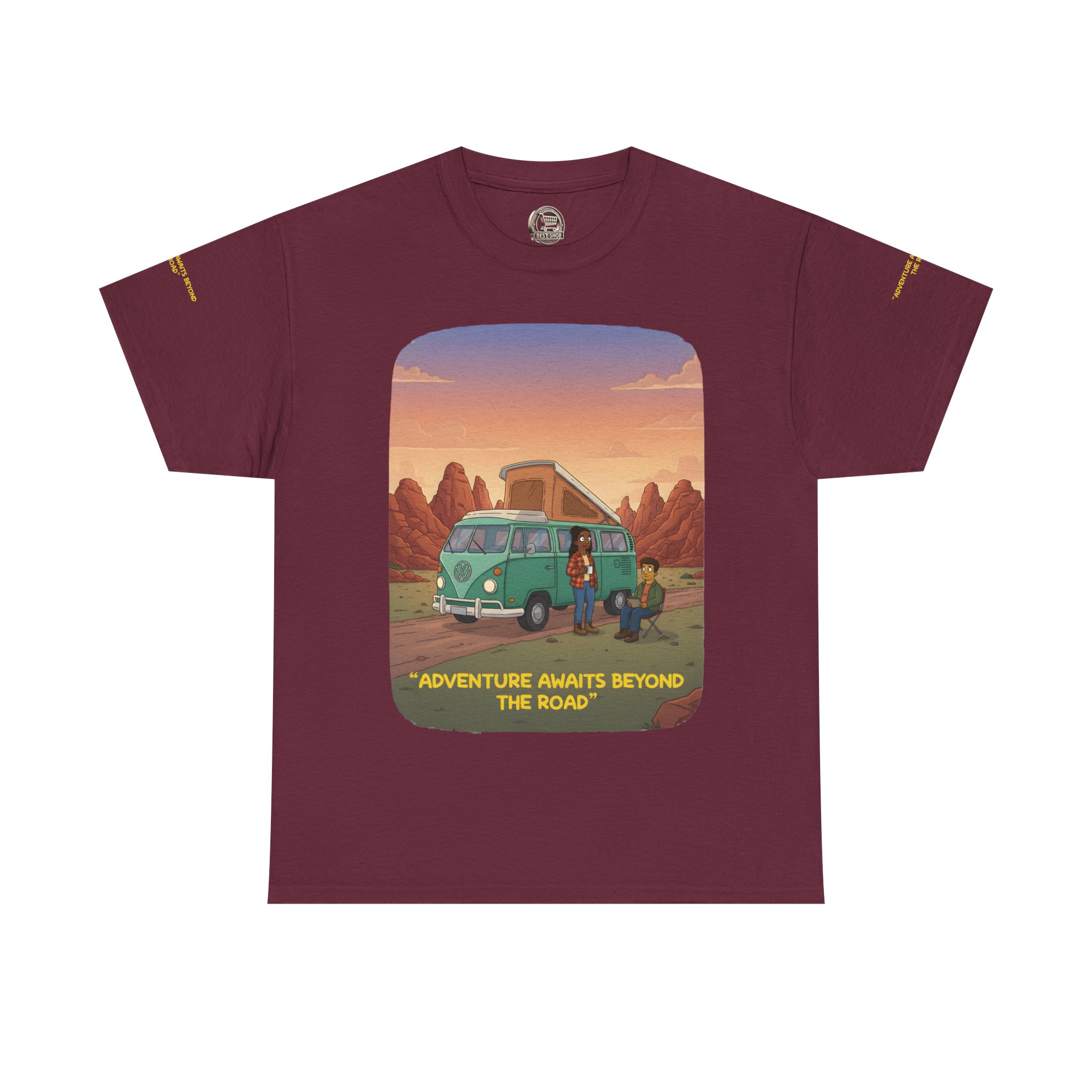 Unisex Heavy Cotton Tee — "Adventure Awaits Beyond The Road" Design Sitcom-Line