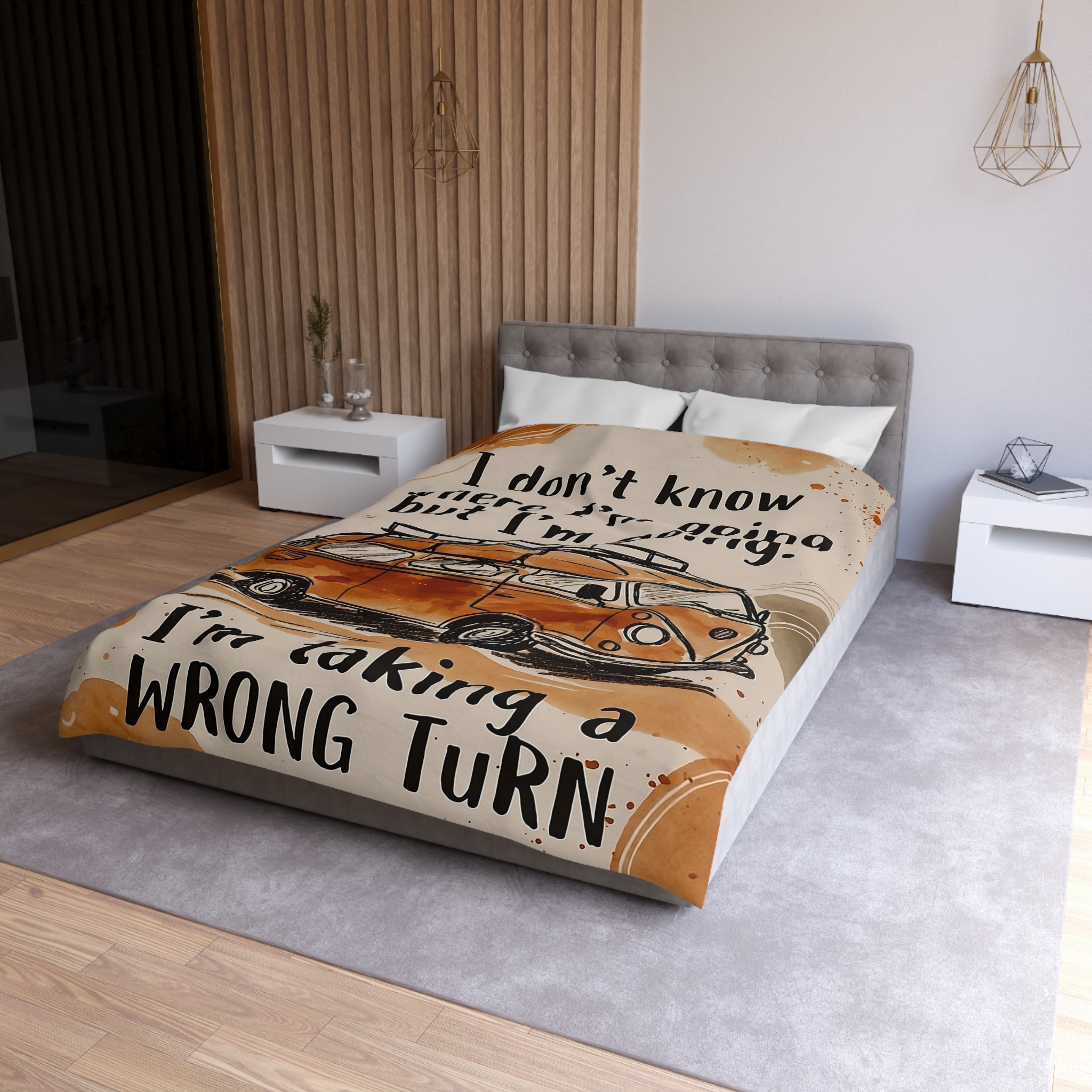 Duvet Cover - 'I Don't Know Where I'm Going' Vintage Camper Quote Microfiber Duvet