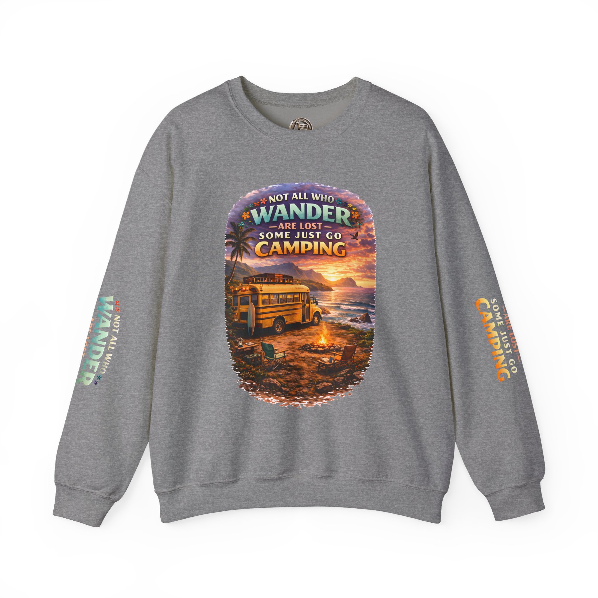Unisex Heavy Blend™ Crewneck Sweatshirt — "Not All Who Wander Are Lost" Design Scenic-Line