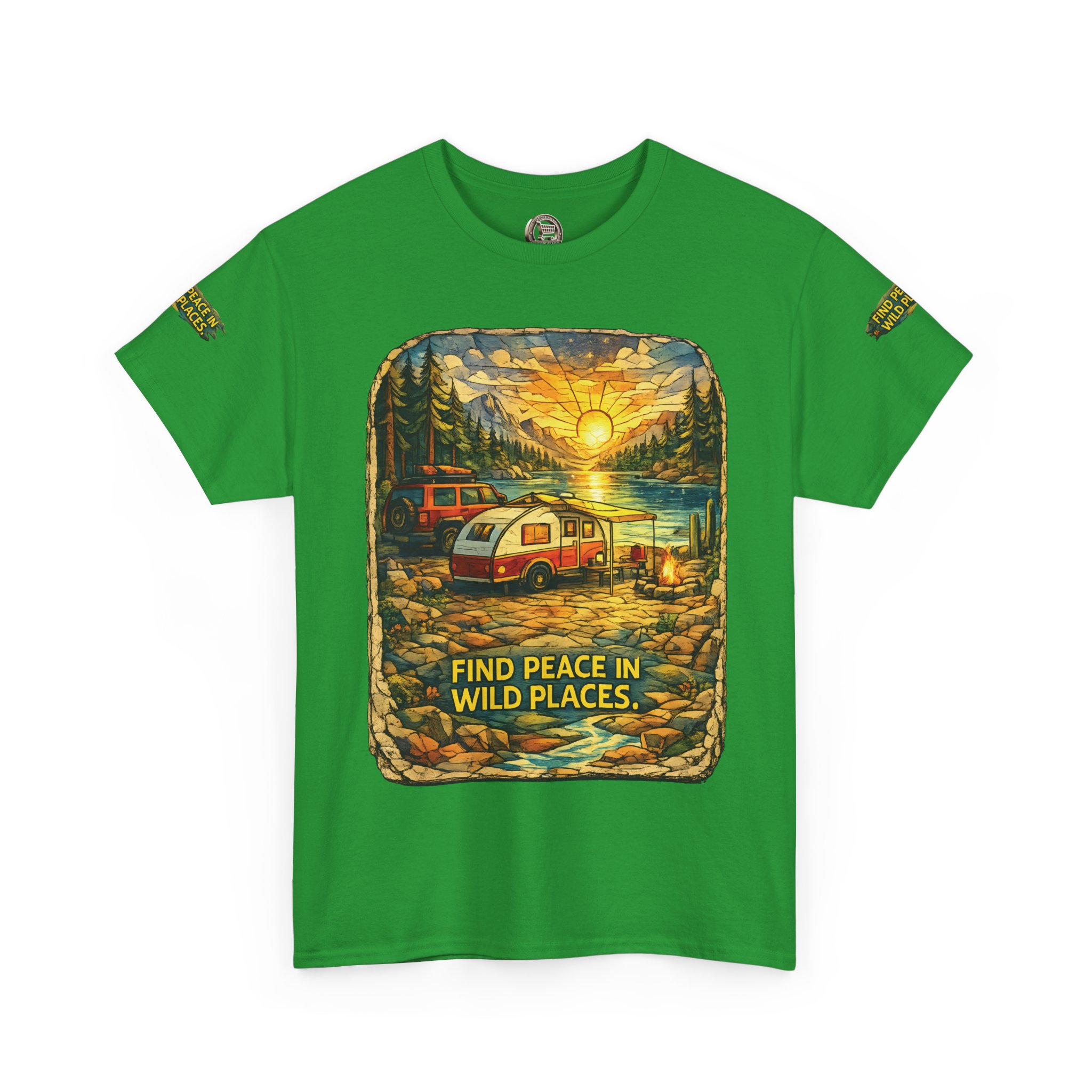 Unisex Heavy Cotton Tee — "Find Peace In Wild Places" Design Cubic-Line